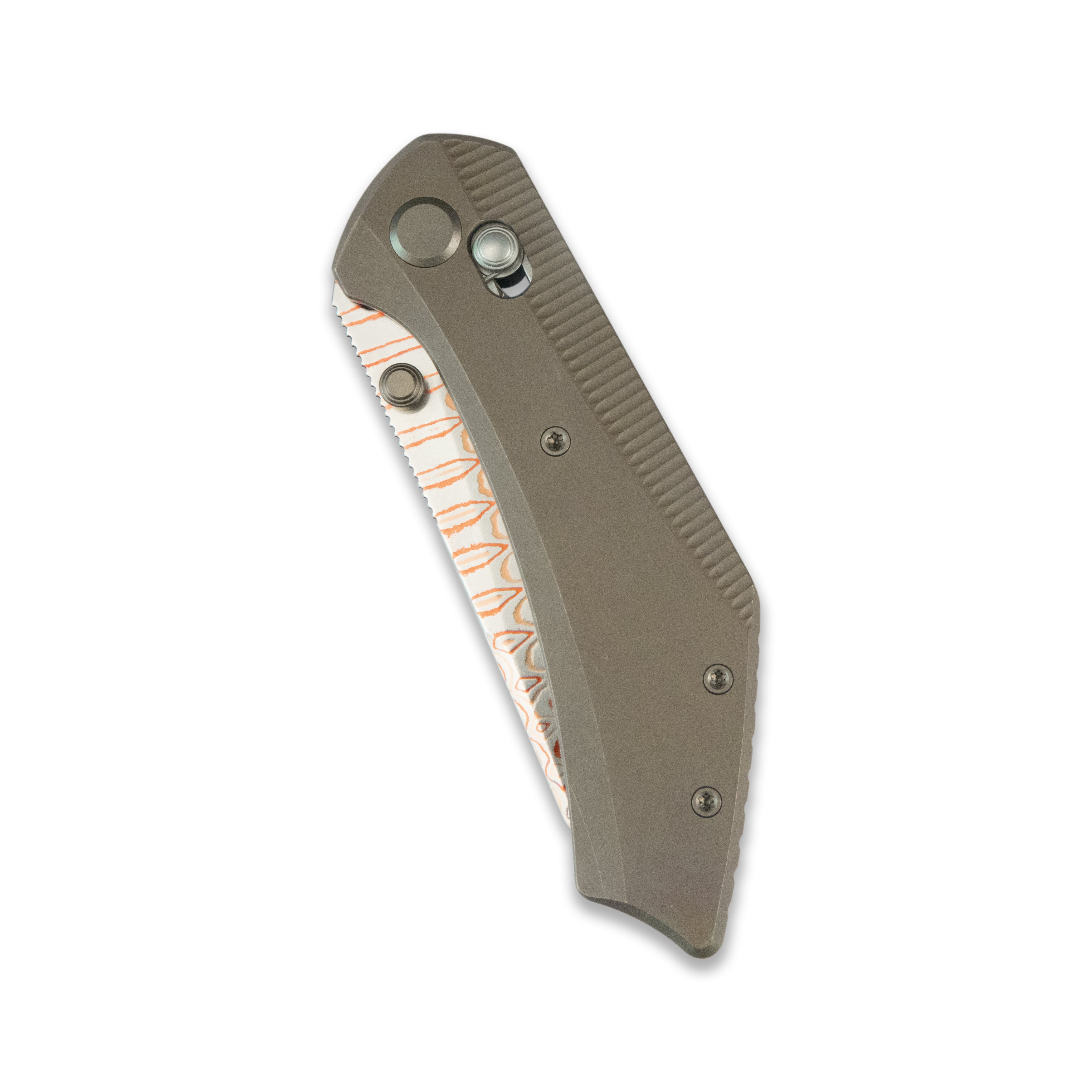 GEO Knife DIVID Axis lock Folding Knife Bronze 6AL4V Titanium Handle 3.3" Damascus Steel & Copper Blade(10Cr15CoMoV) GEO2507D