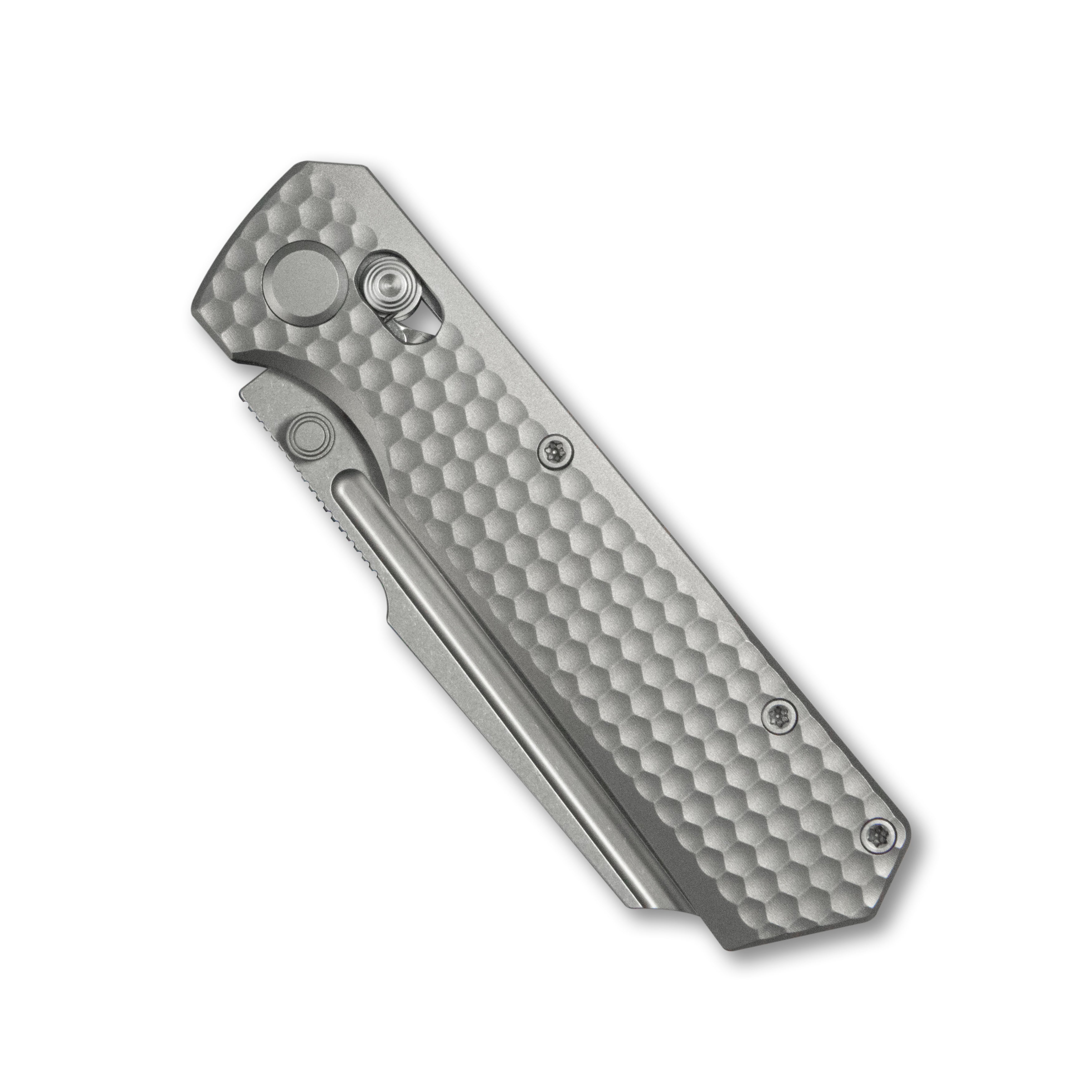 GEO Knife Noxiz Crossbar lock Folding Knife Gray 6AL4V Titanium Handle 3.1" Stonewash Bohler M390 Blade GEO2506A