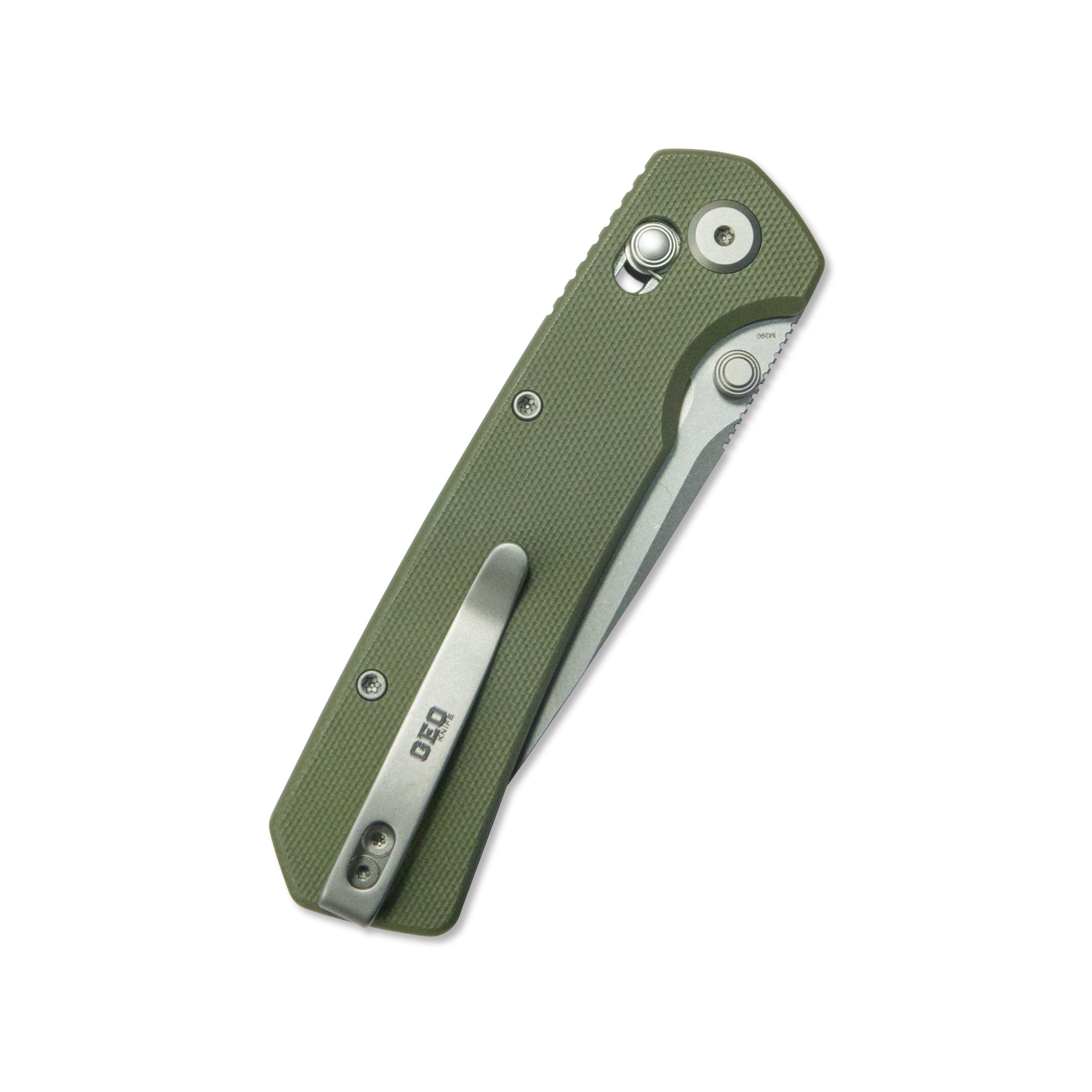 ( Pre-order ) GEO Knife Blaze Crossbar lock Folding Knife Green G10 Handle 3.3" Stonewash Bohler M390 Blade GEO2503H