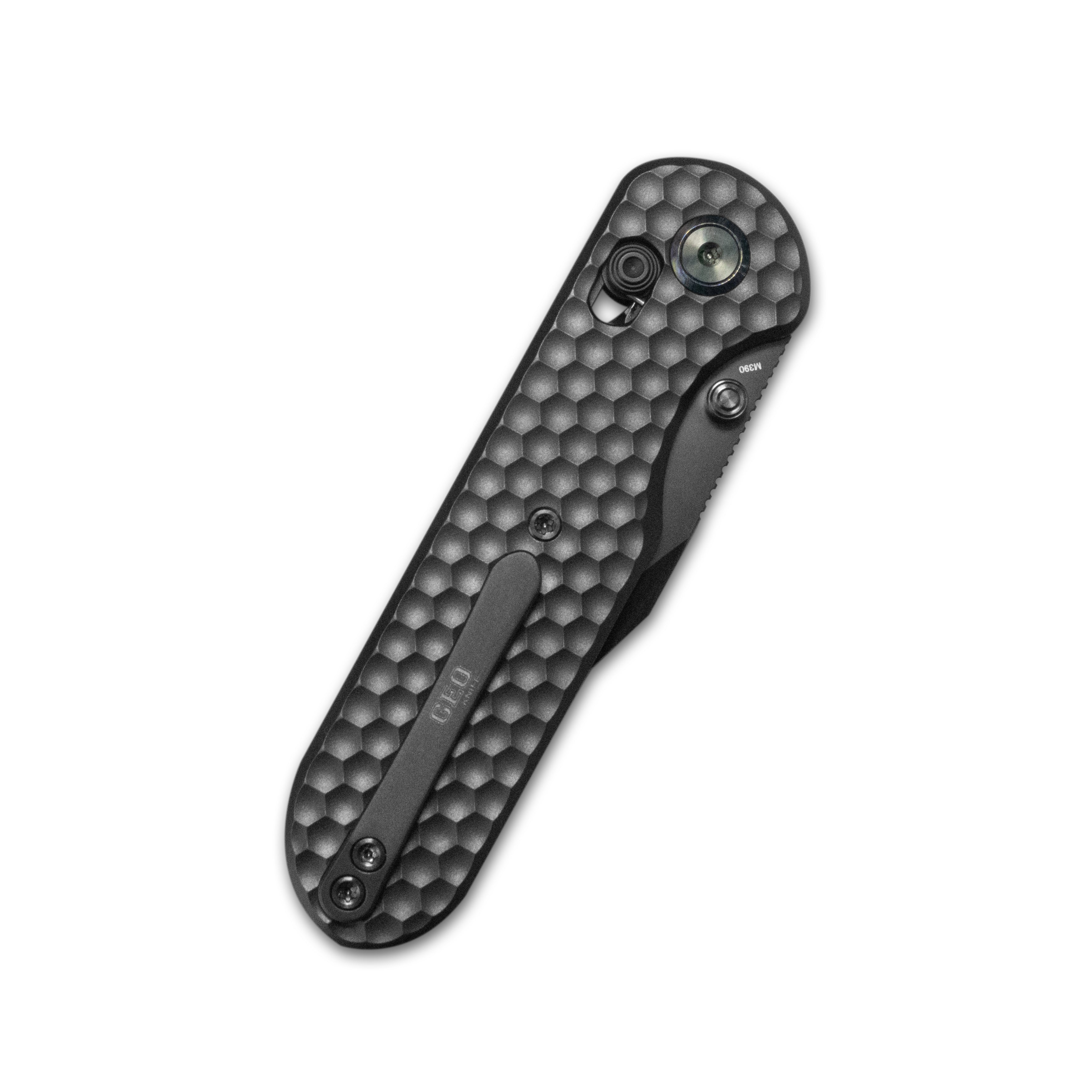 GEO Knife Ethereal Cutter Crossbar lock Folding Knife Black 6AL4V Titanium Handle 3.0" Black DLC Bohler M390 Blade GEO2401D