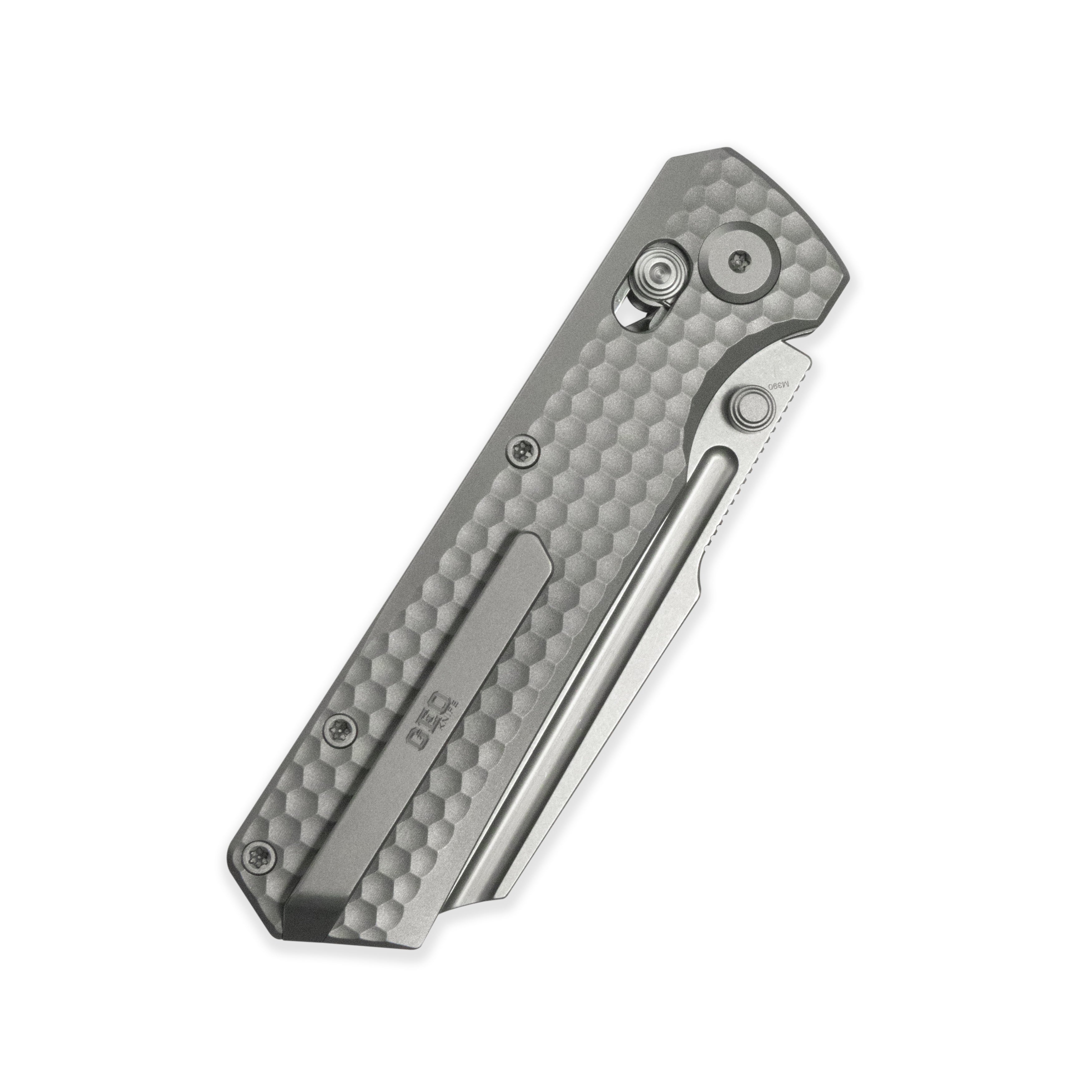 GEO Knife Noxiz Crossbar lock Folding Knife Gray 6AL4V Titanium Handle 3.1" Stonewash Bohler M390 Blade GEO2506A