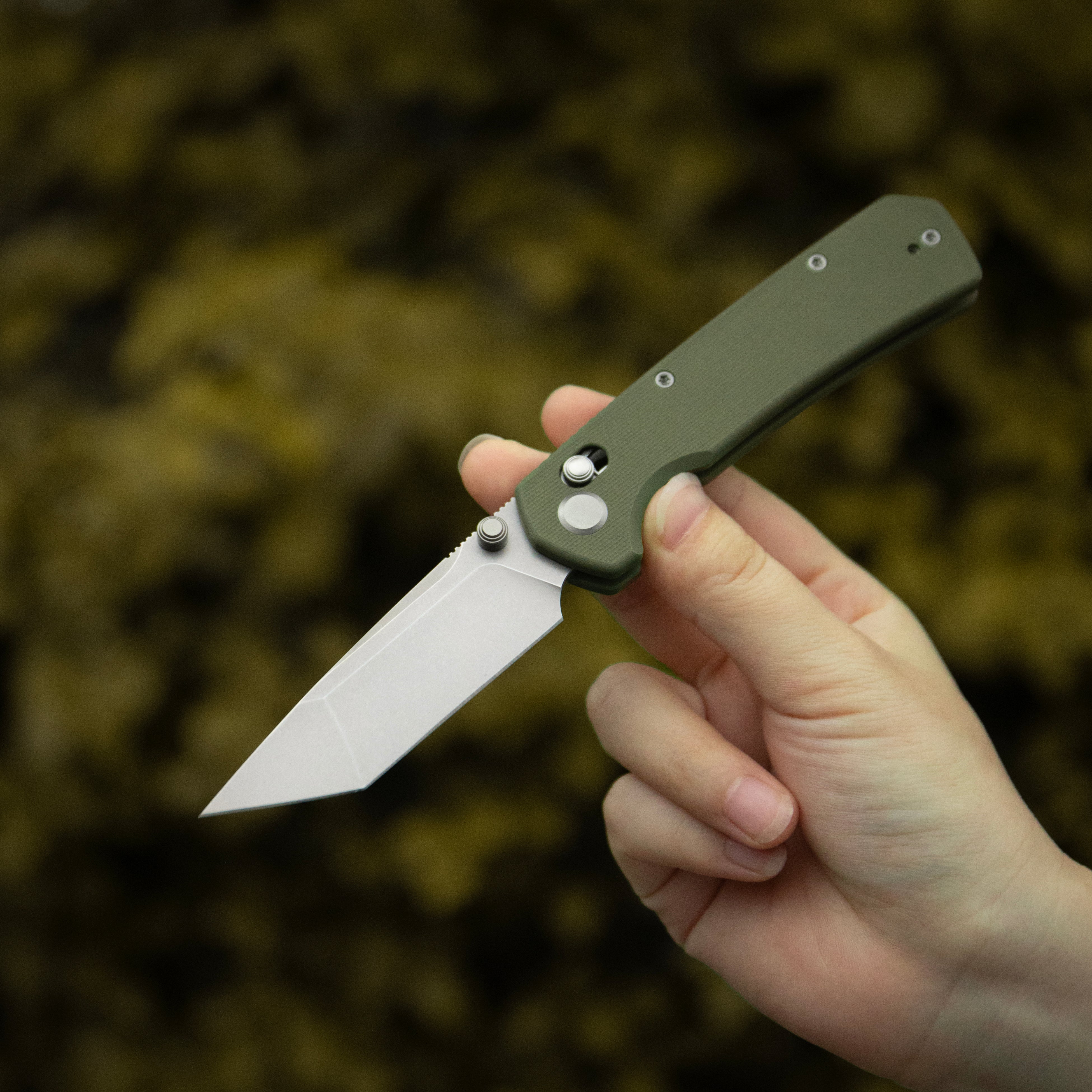 ( Pre-order ) GEO Knife Blaze Crossbar lock Folding Knife Green G10 Handle 3.3" Stonewash Bohler M390 Blade GEO2503H