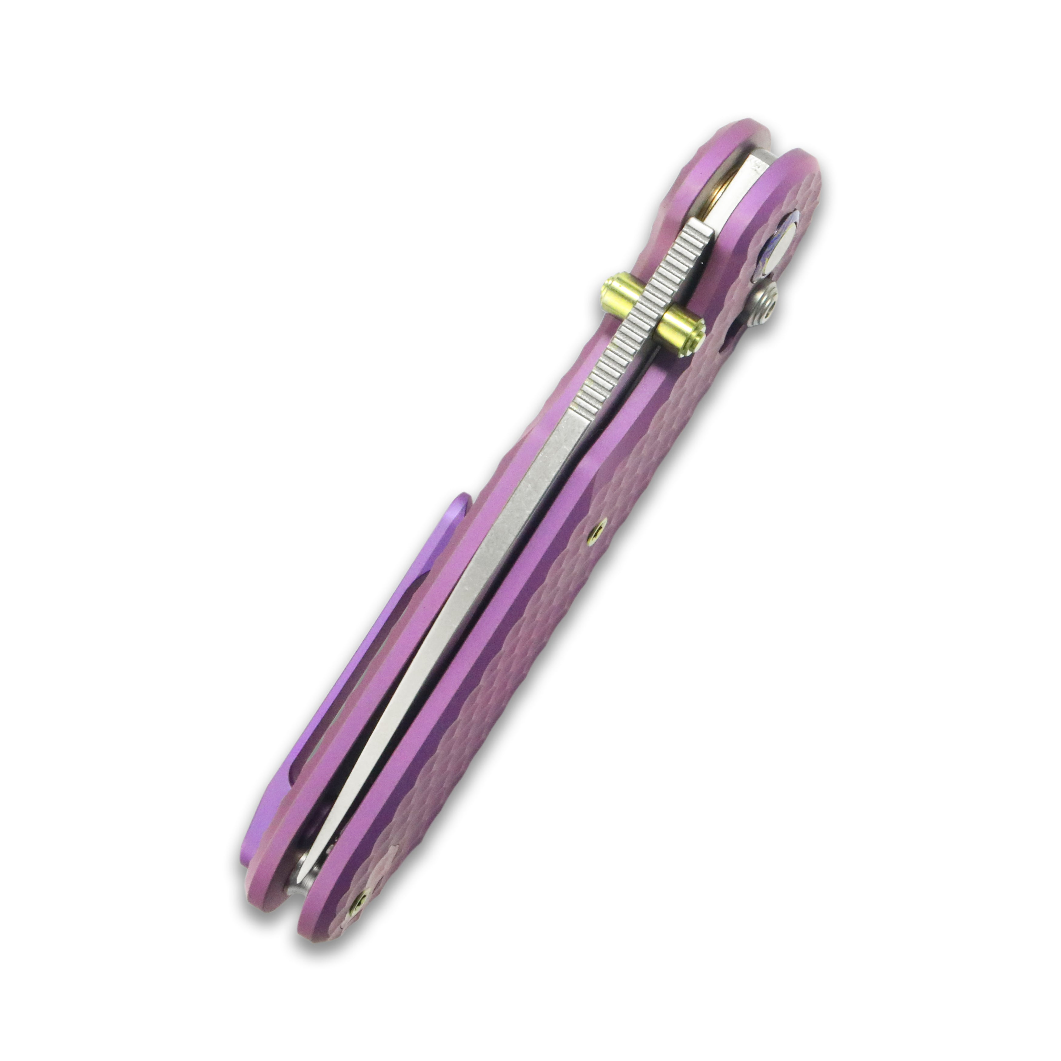 GEO Knife Ethereal Cutter Crossbar lock Folding Knife Purple 6AL4V Titanium Handle 3.0" Stonewash Bohler M390 Blade GEO2402I