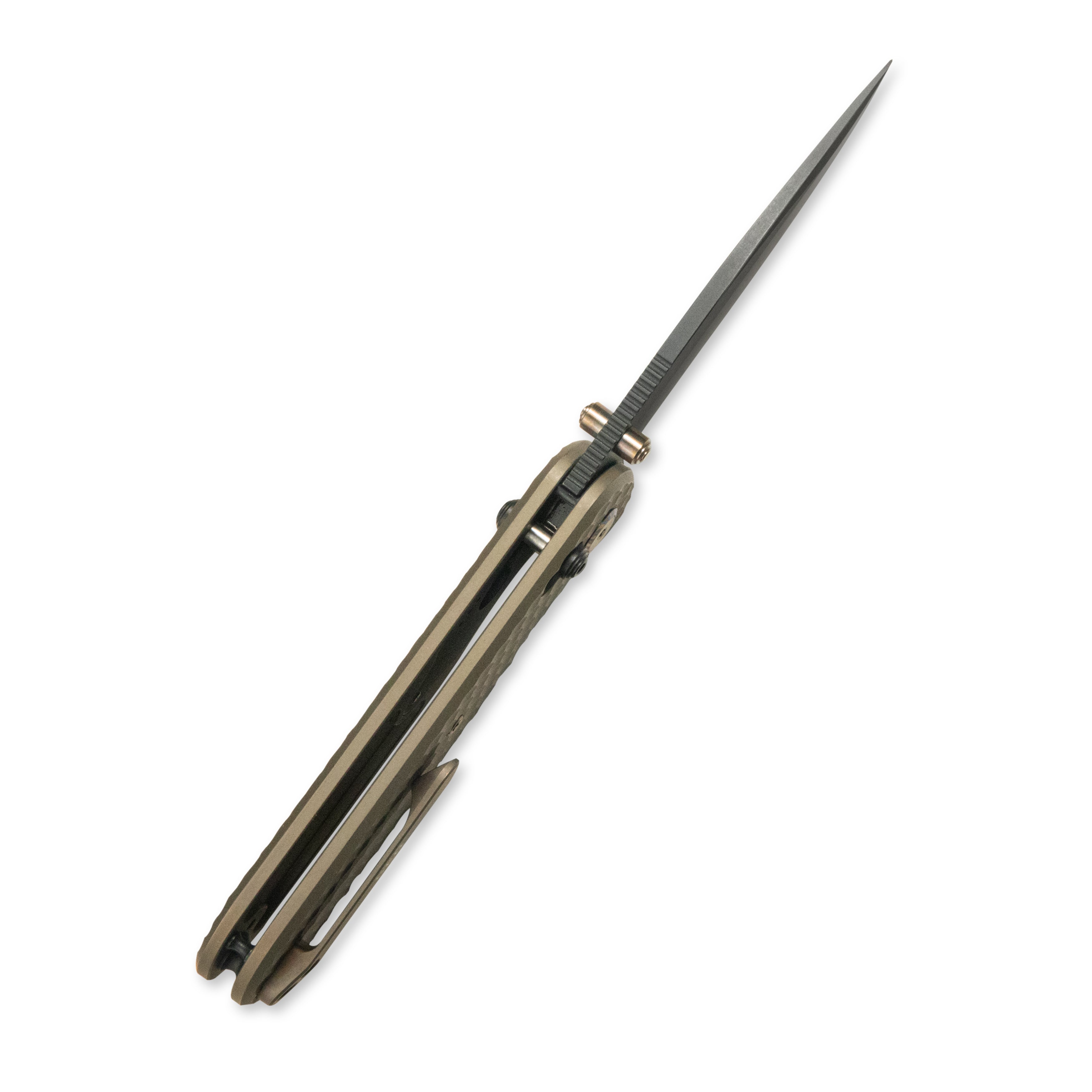 GEO Knife Ethereal Cutter Crossbar Lock Folding Knife Bronze 6AL4V Titanium Handle 3.0" Blackwash Bohler M390 Blade GEO2402B
