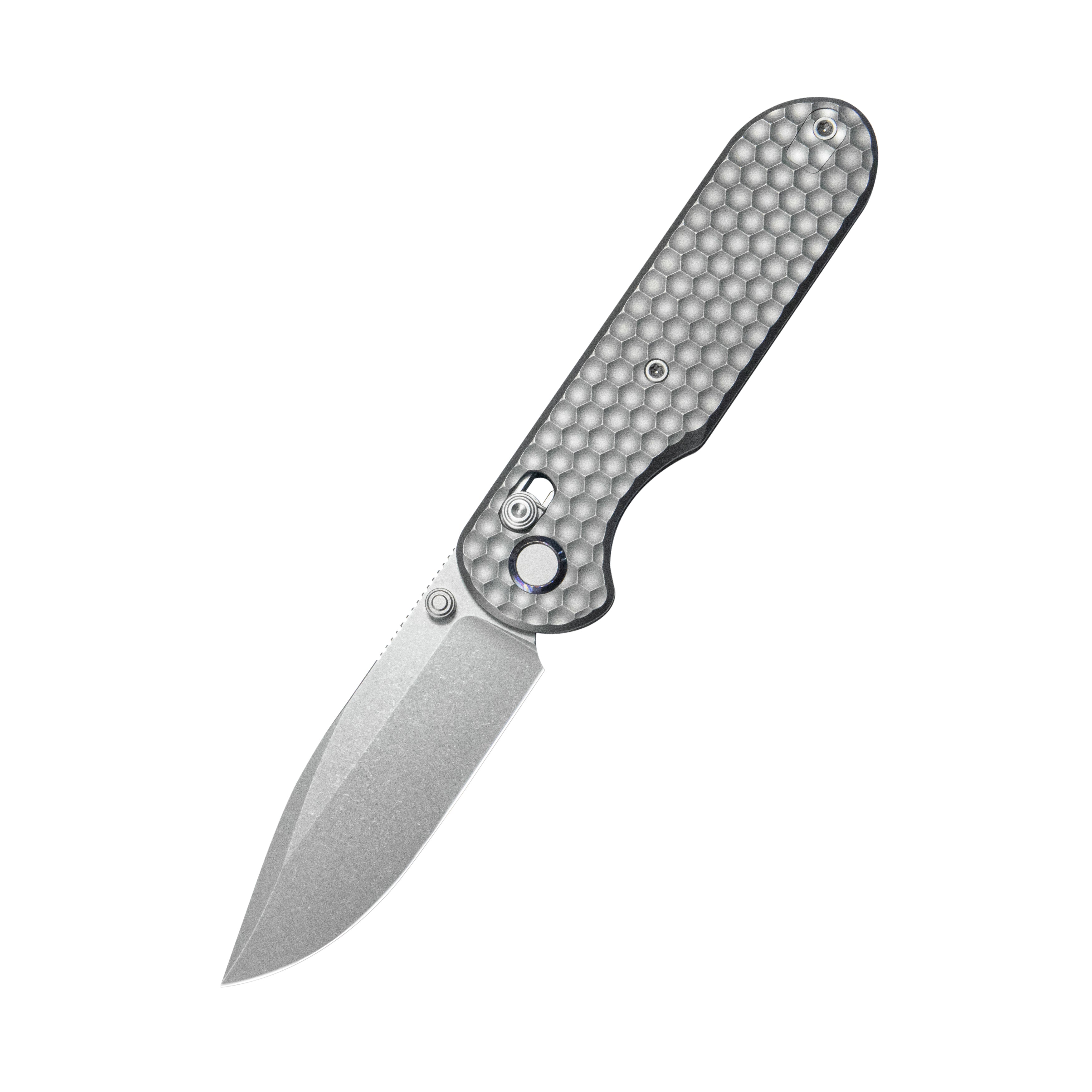 GEO Knife Ethereal Cutter Crossbar lock Folding Knife Gray 6AL4V Titanium Handle 3.0" Stonewash Bohler M390 Blade GEO2402A