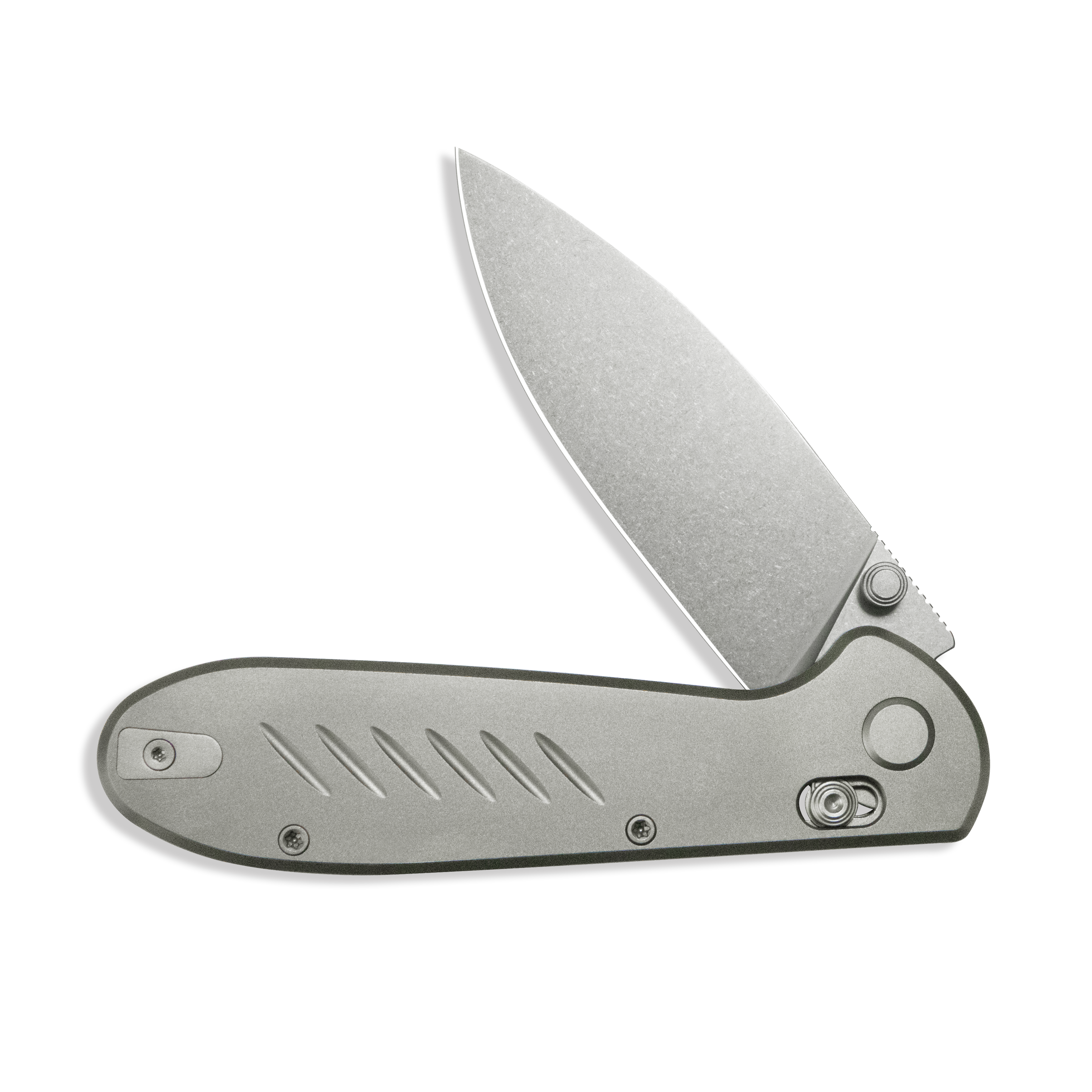 GEO Knife Frost Crossbar lock Folding Knife Gray 6AL4V Titanium Handle 3.4" Stonewash Bohler M390 Blade GEO2501A
