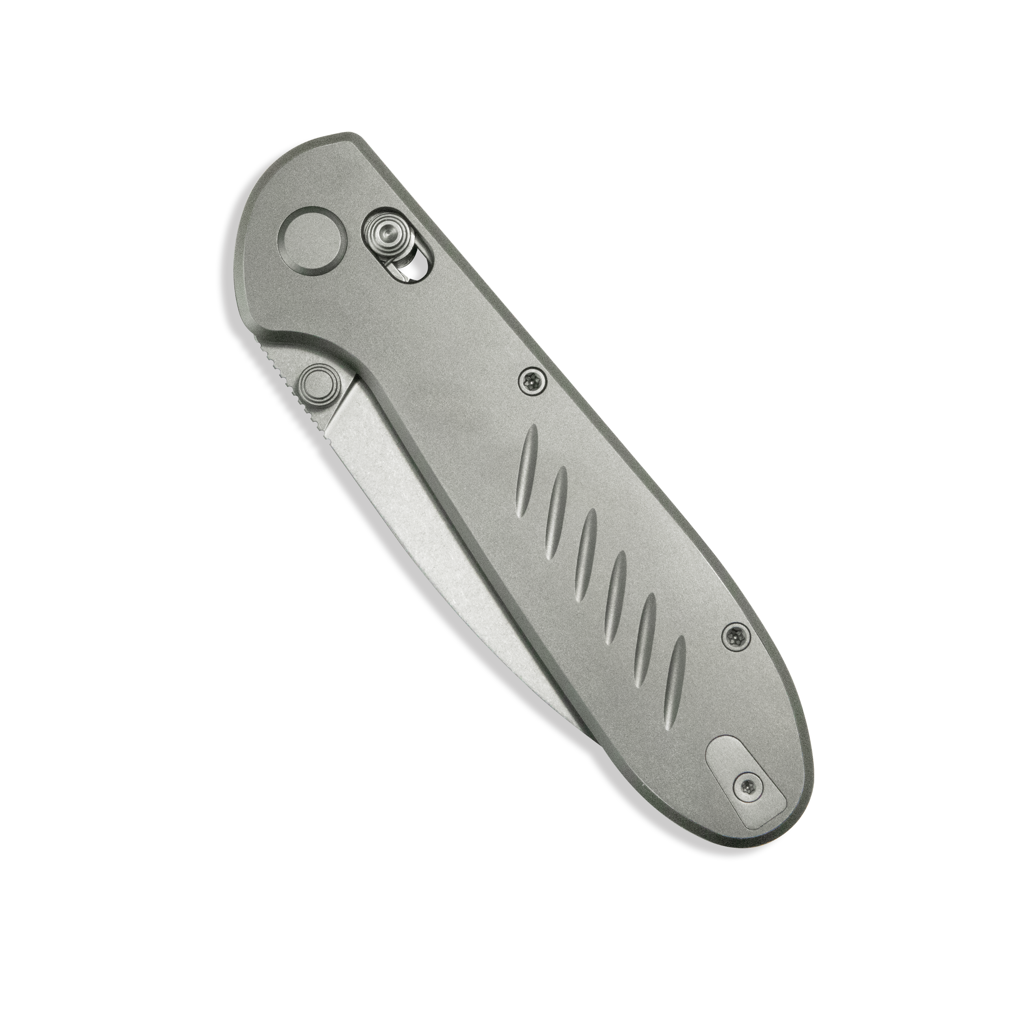 GEO Knife Frost Crossbar lock Folding Knife Gray 6AL4V Titanium Handle 3.4" Stonewash Bohler M390 Blade GEO2501A