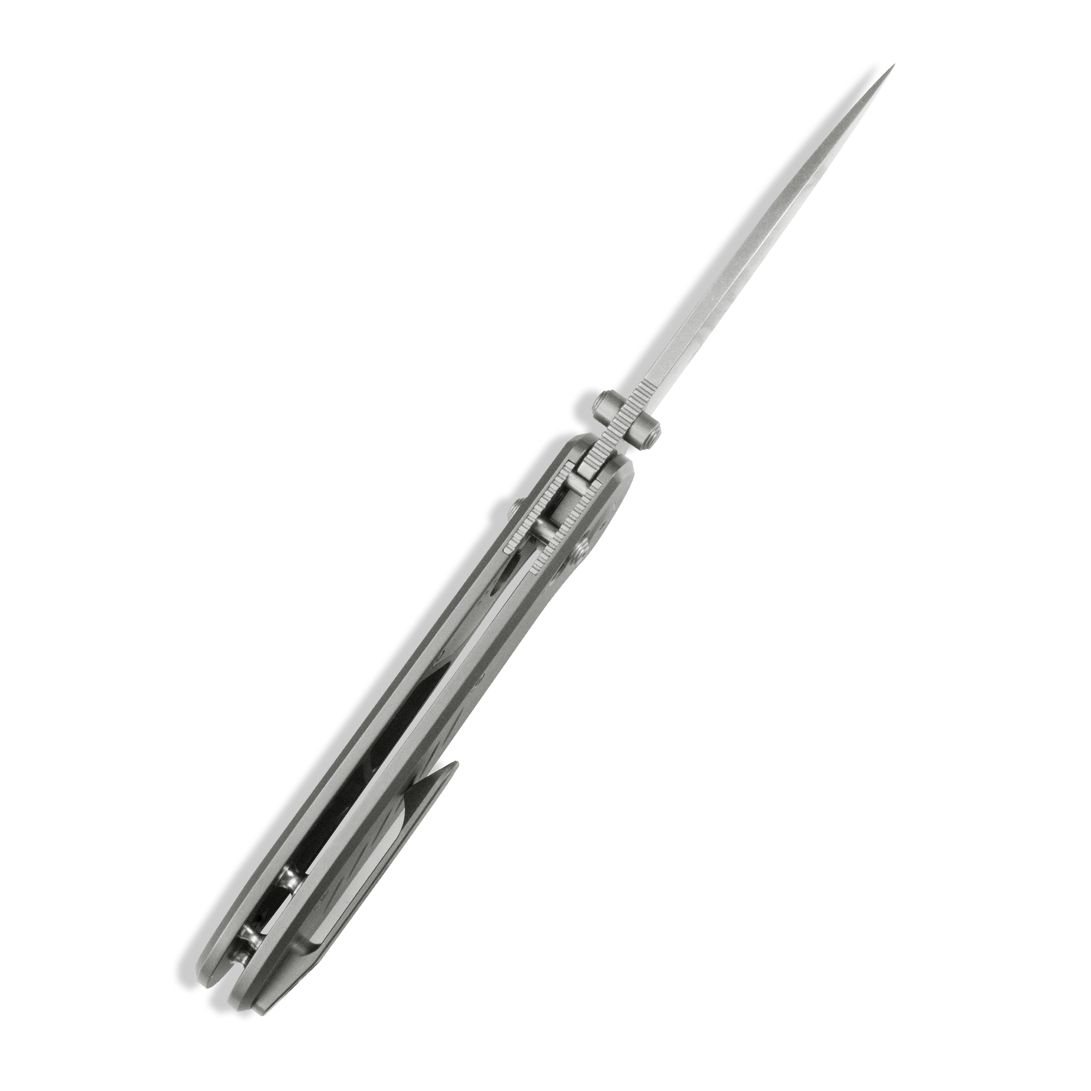 GEO Knife Frost Crossbar lock Folding Knife Gray 6AL4V Titanium Handle 3.4" Stonewash Bohler M390 Blade GEO2501A