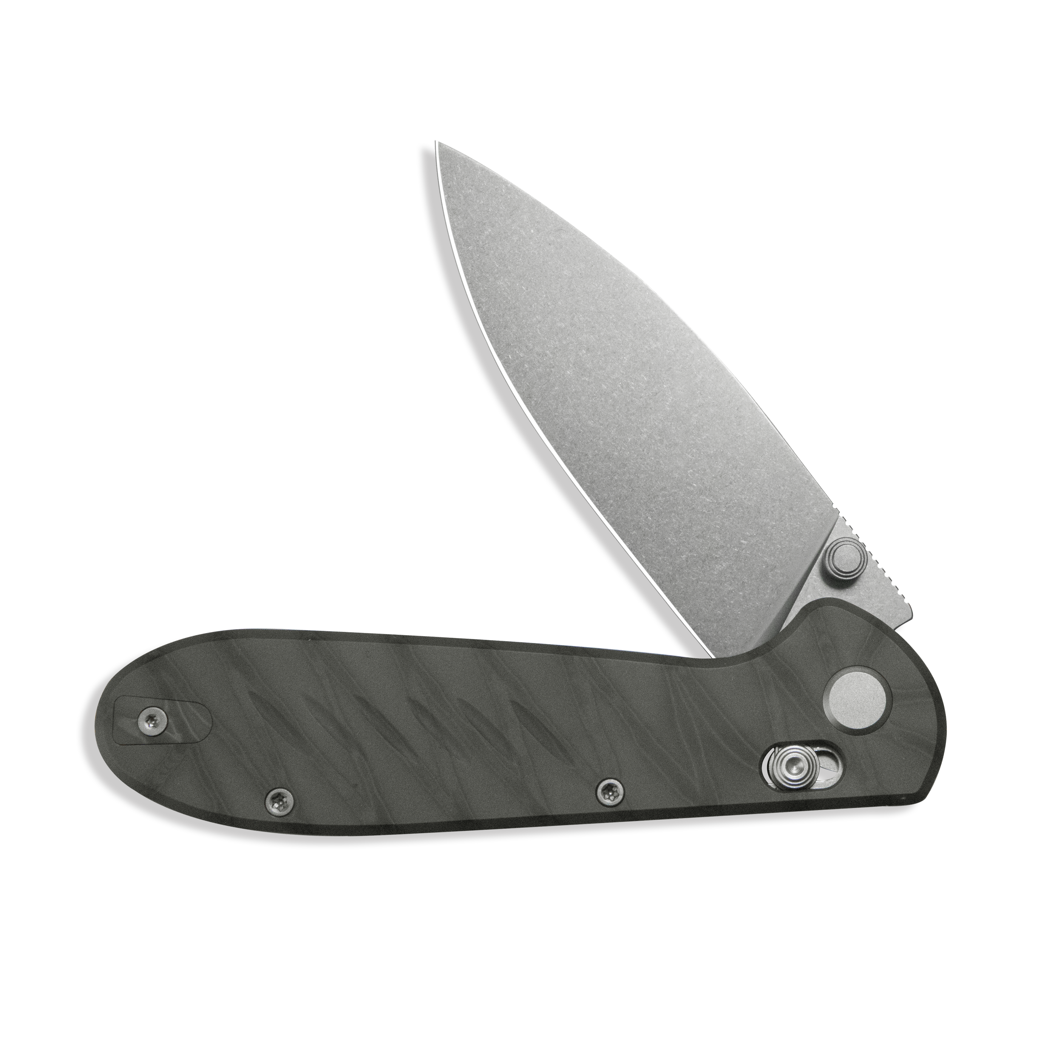 GEO Knife Frost Crossbar lock Folding Knife Tiger Stripe Pattern Flamed 6AL4V Titanium Handle 3.4" Stonewash Bohler M390 Blade GEO2501C