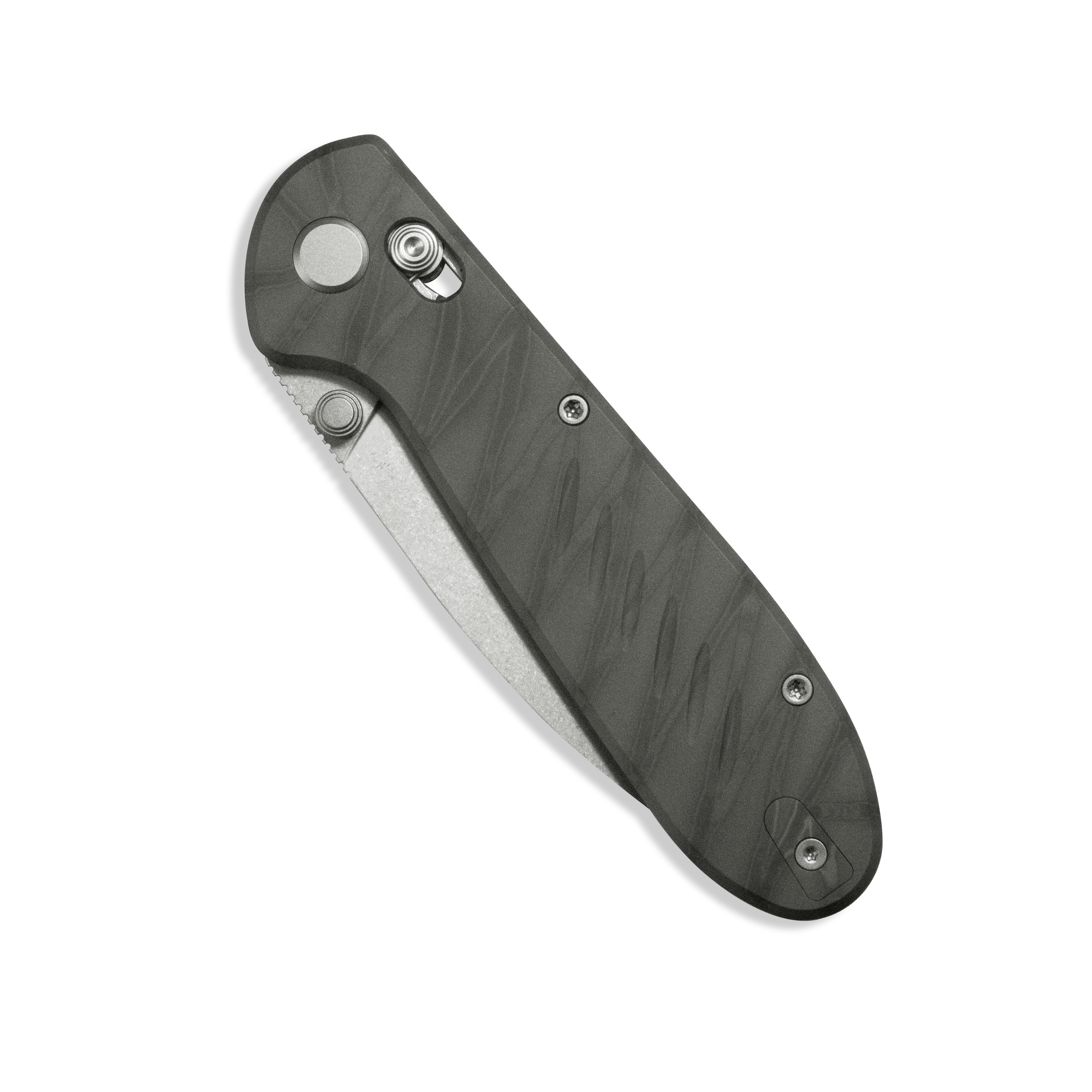 GEO Knife Frost Crossbar lock Folding Knife Tiger Stripe Pattern Flamed 6AL4V Titanium Handle 3.4" Stonewash Bohler M390 Blade GEO2501C