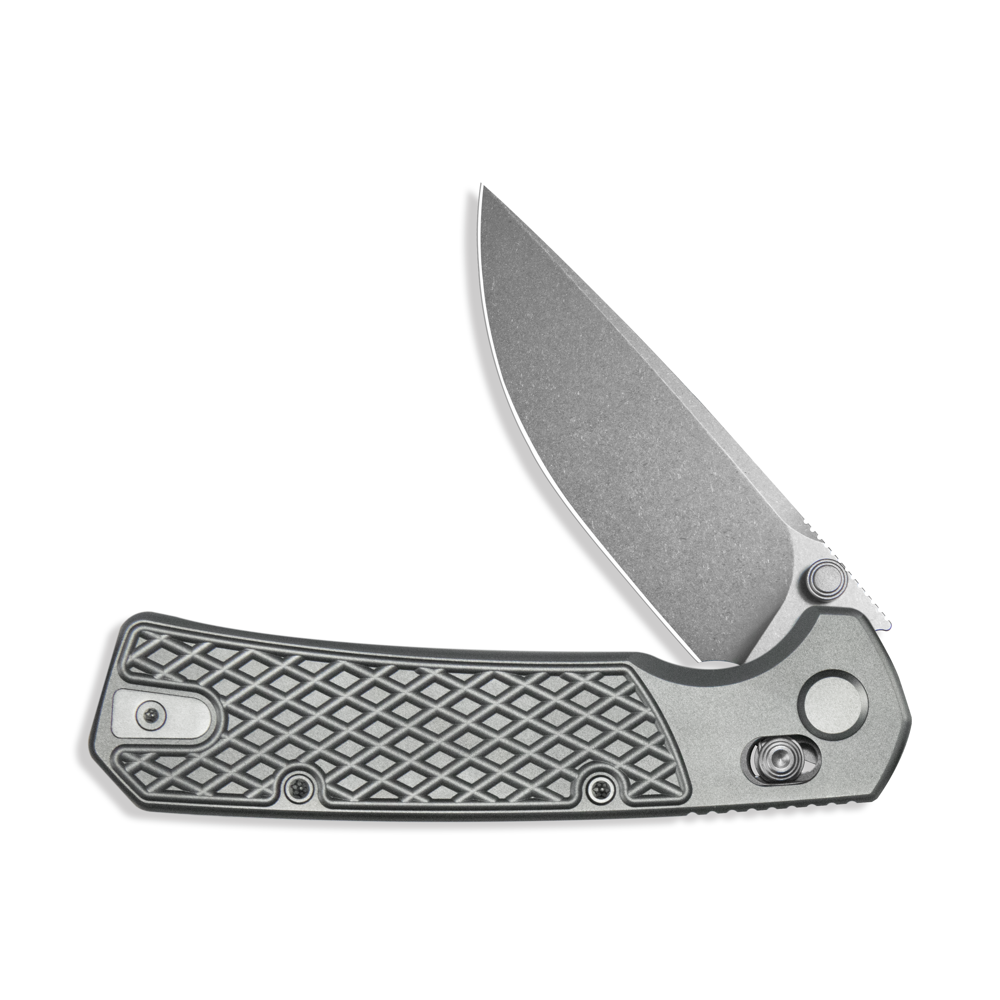 GEO Knife Blaze Crossbar lock Folding Knife Gray 6AL4V Titanium Handle 3.3" Stonewash Bohler M390 Blade GEO2502A