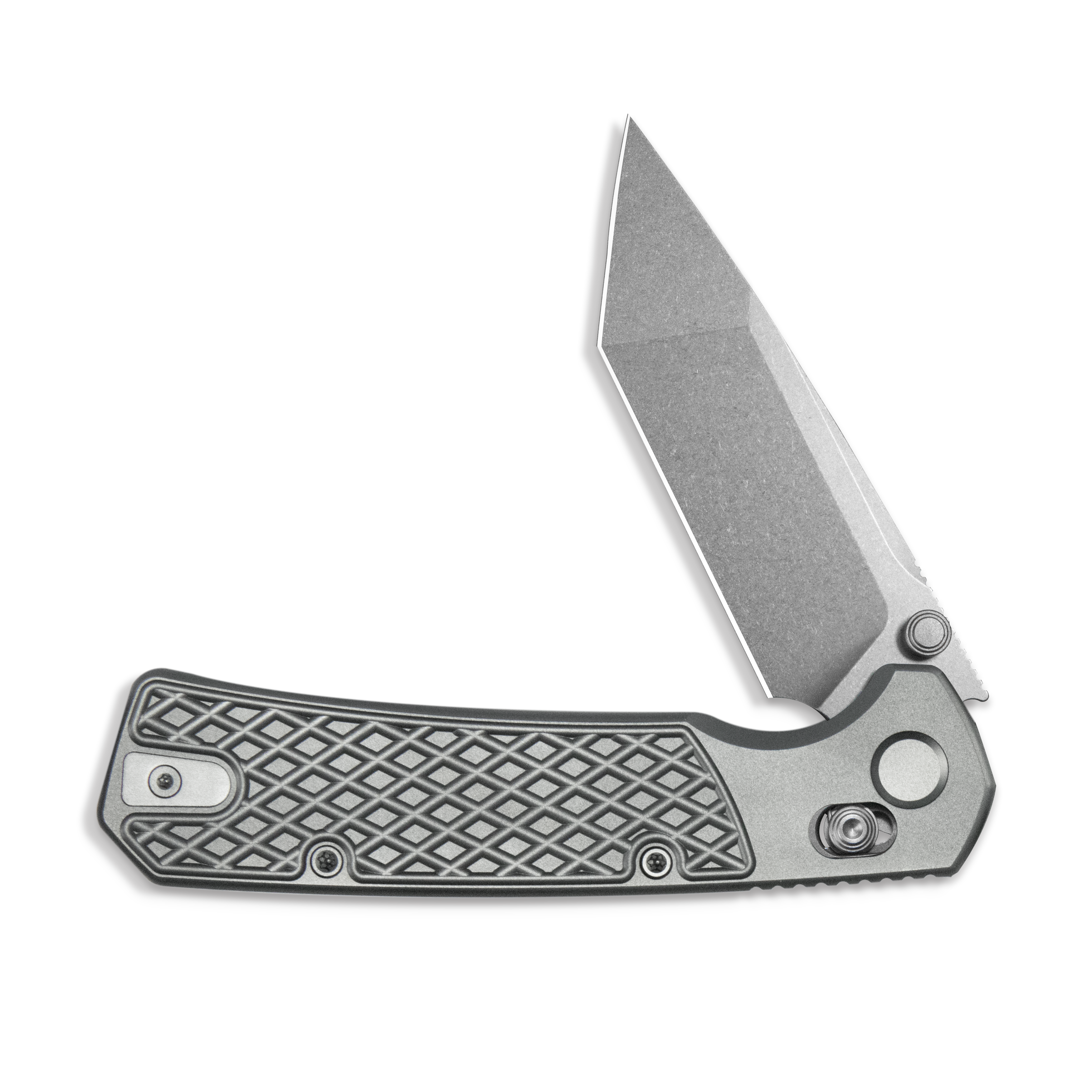GEO Knife Blaze Crossbar lock Folding Knife Gray 6AL4V Titanium Handle 3.3" Stonewash Bohler M390 Blade GEO2503A
