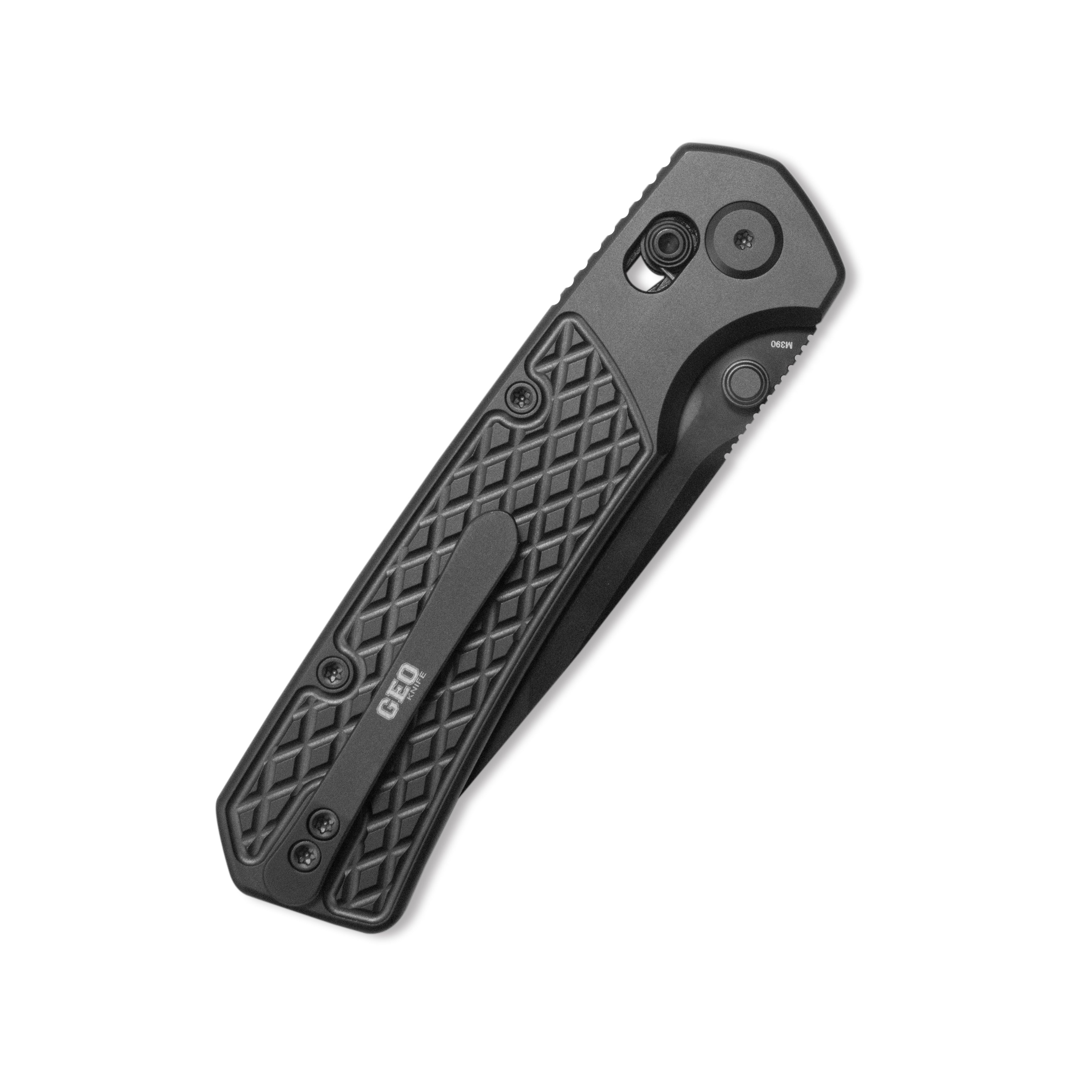 GEO Knife Blaze Crossbar lock Folding Knife Black DLC 6AL4V Titanium Handle 3.3" Black DLC Bohler M390 Blade GEO2503B