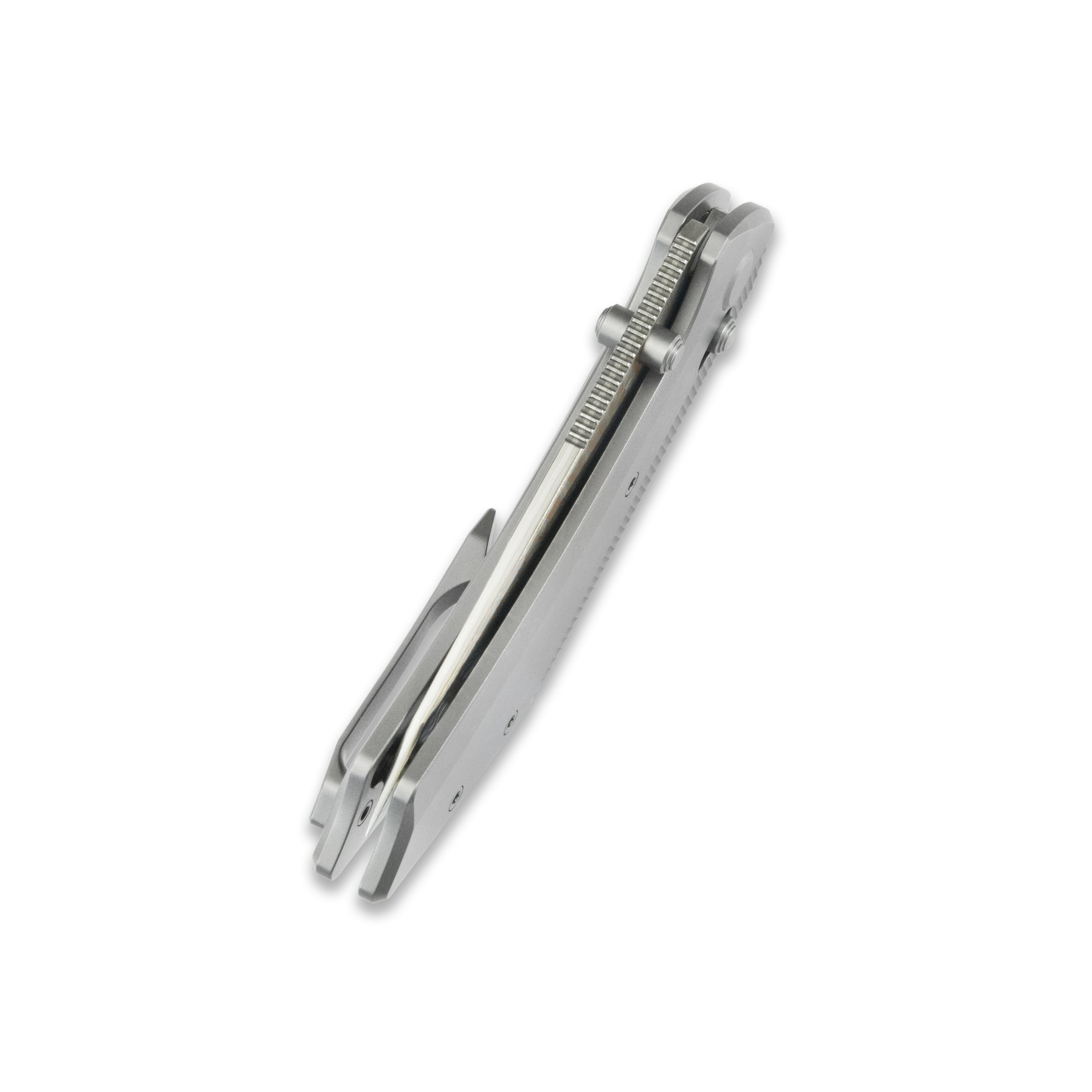 GEO Knife DIVID Axis lock Folding Knife Gray 6AL4V Titanium Handle 3.3" Damascus Steel & Copper Blade(10Cr15CoMoV) GEO2507A