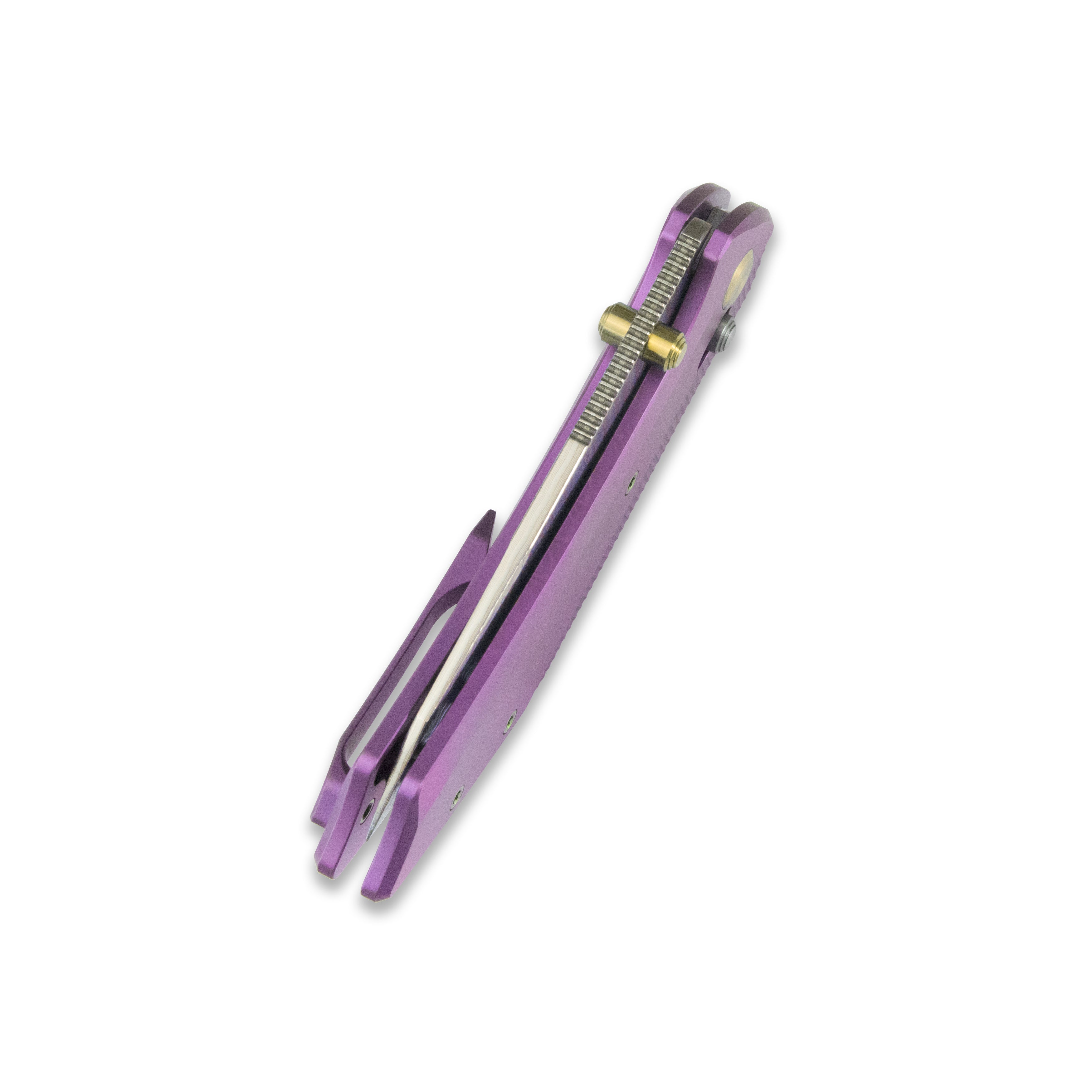 GEO Knife DIVID Axis lock Folding Knife Purple 6AL4V Titanium Handle 3.3" Damascus Steel & Copper Blade(10Cr15CoMoV) GEO2507C