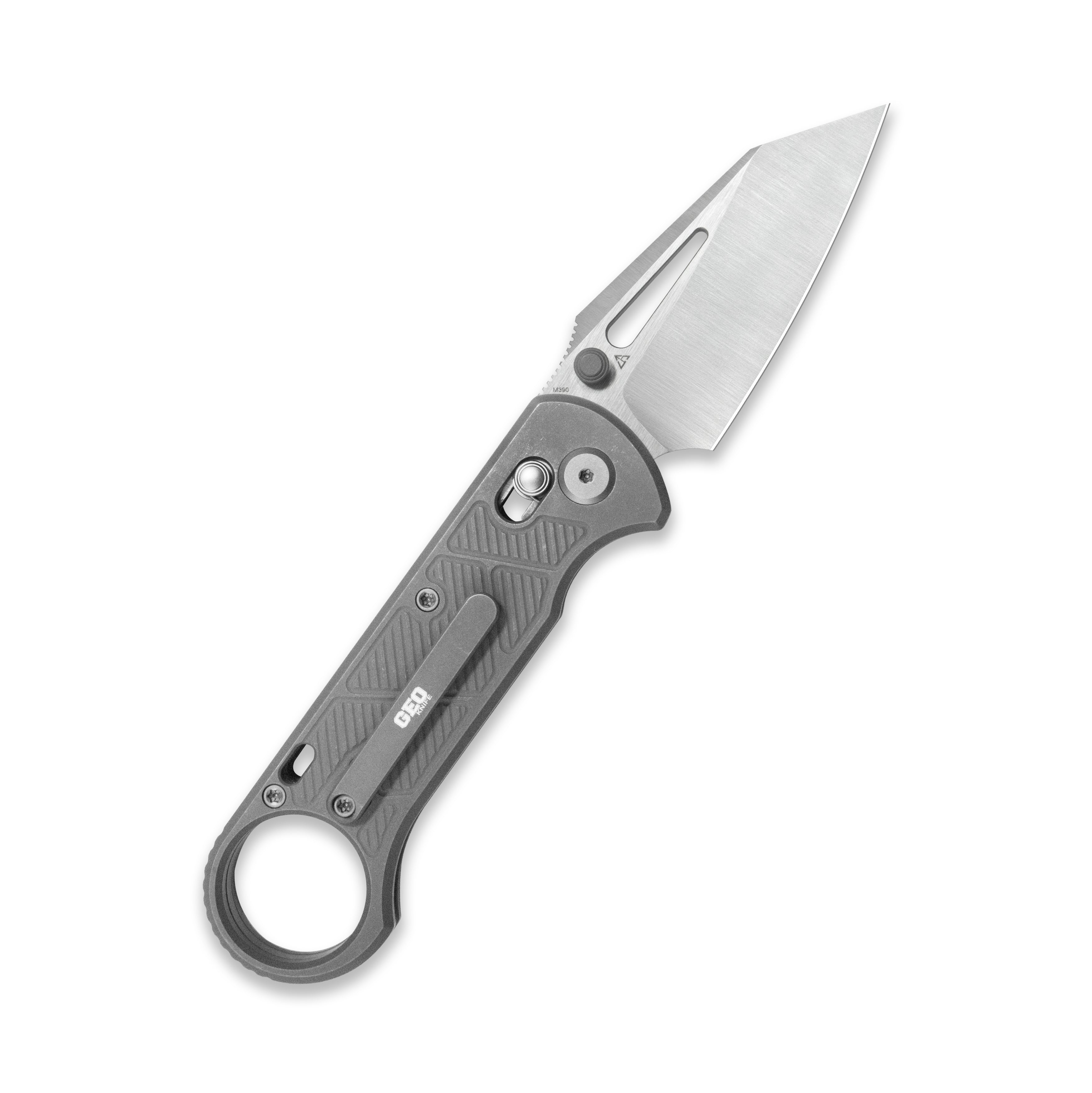 GEO Knife Aska Crossbar lock Folding Knife Dark 6AL4V Titanium Handle 2.8" Hand-Rubbed Satin Stonewash Bohler M390 Blade GEO2511B