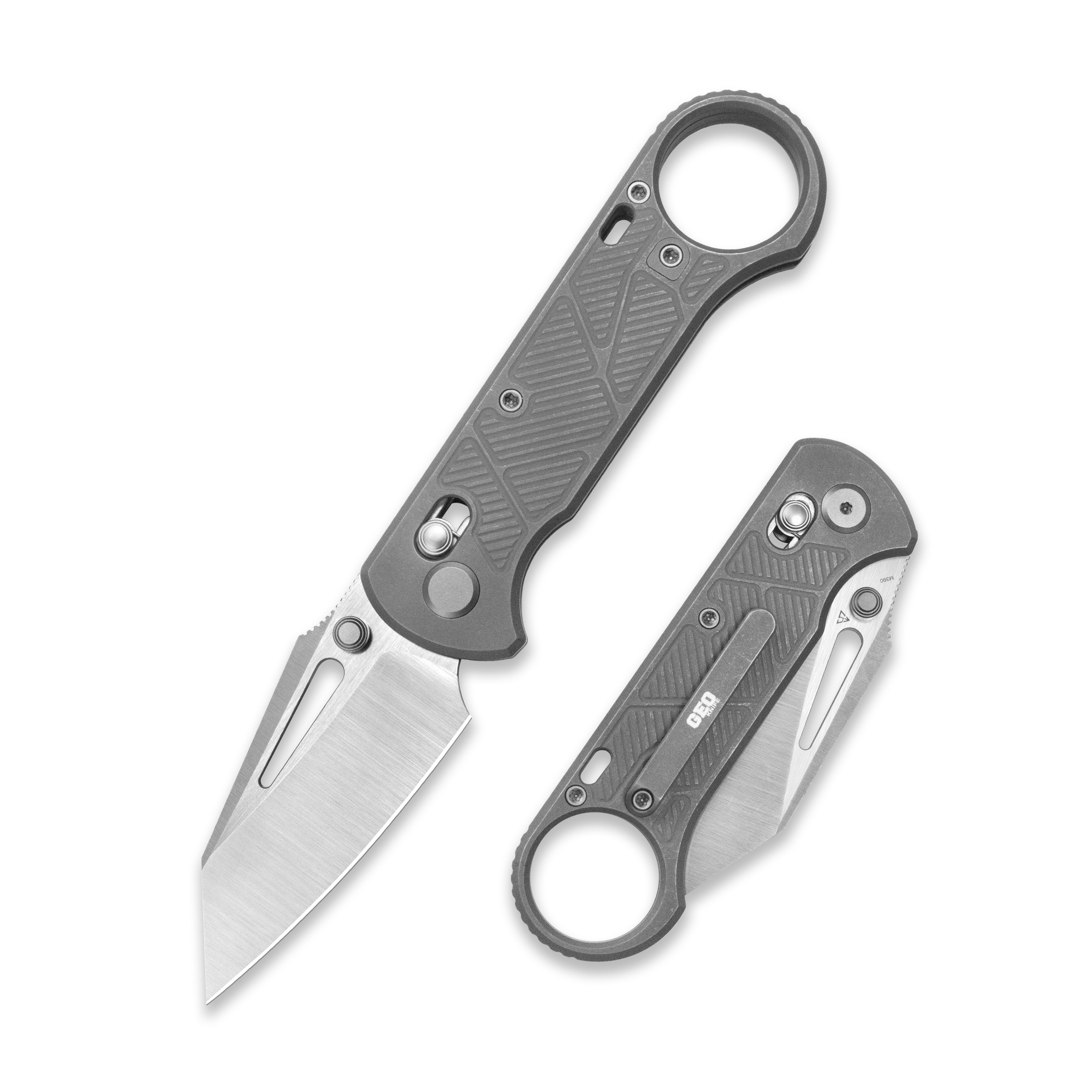 GEO Knife Aska Crossbar lock Folding Knife Dark 6AL4V Titanium Handle 2.8" Hand-Rubbed Satin Stonewash Bohler M390 Blade GEO2511B