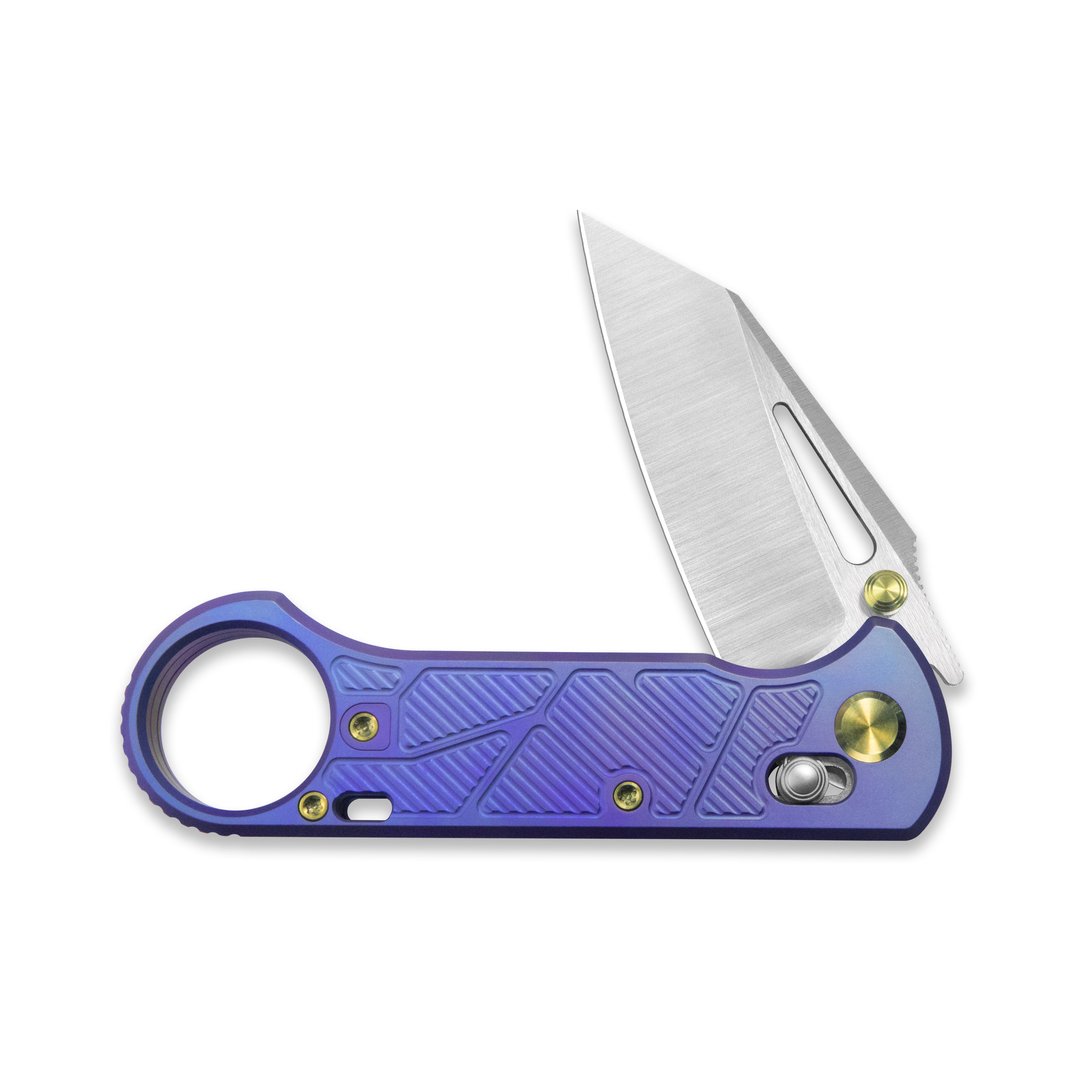 GEO Knife Aska Crossbar lock Folding Knife Purple 6AL4V Titanium Handle 2.8" Hand-Rubbed Satin Stonewash Bohler M390 Blade GEO2511D