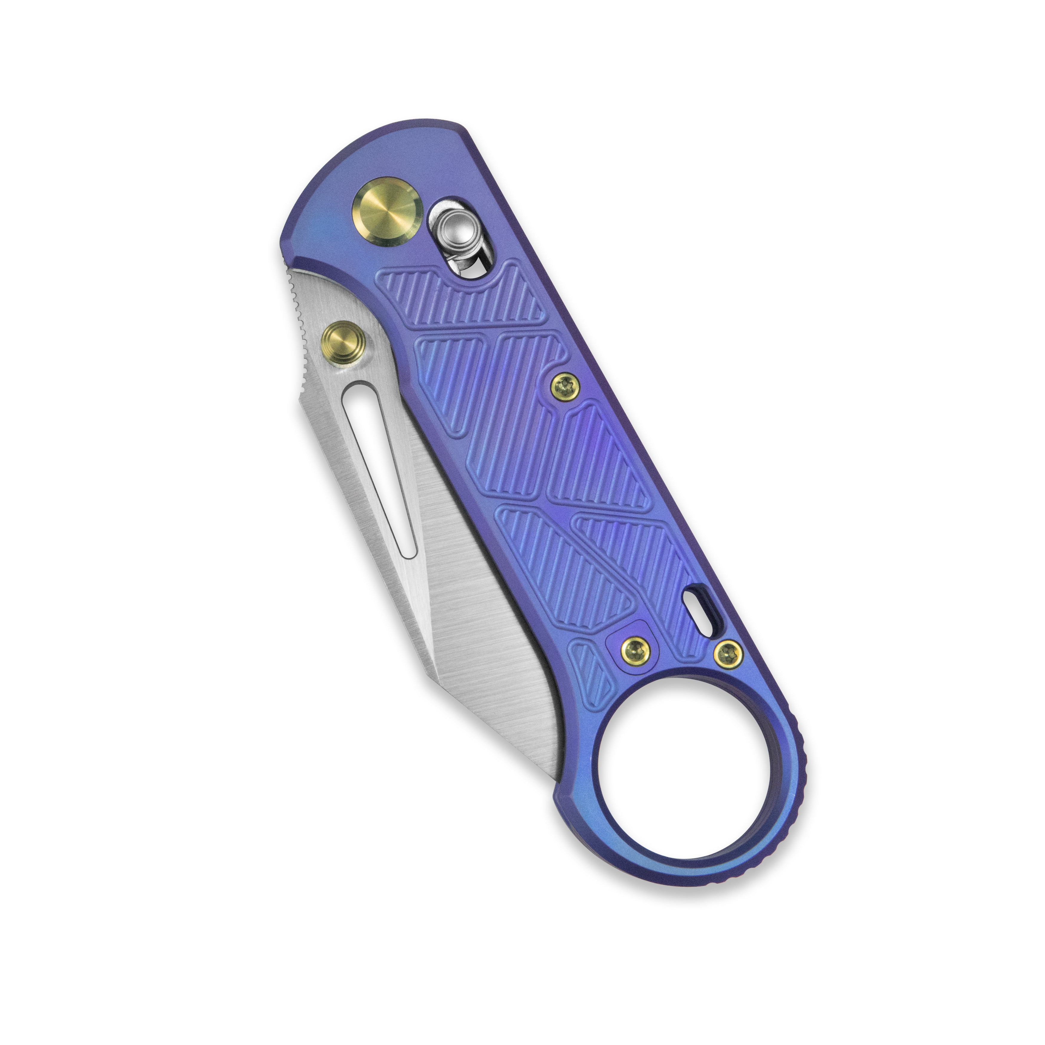 GEO Knife Aska Crossbar lock Folding Knife Purple 6AL4V Titanium Handle 2.8" Hand-Rubbed Satin Stonewash Bohler M390 Blade GEO2511D