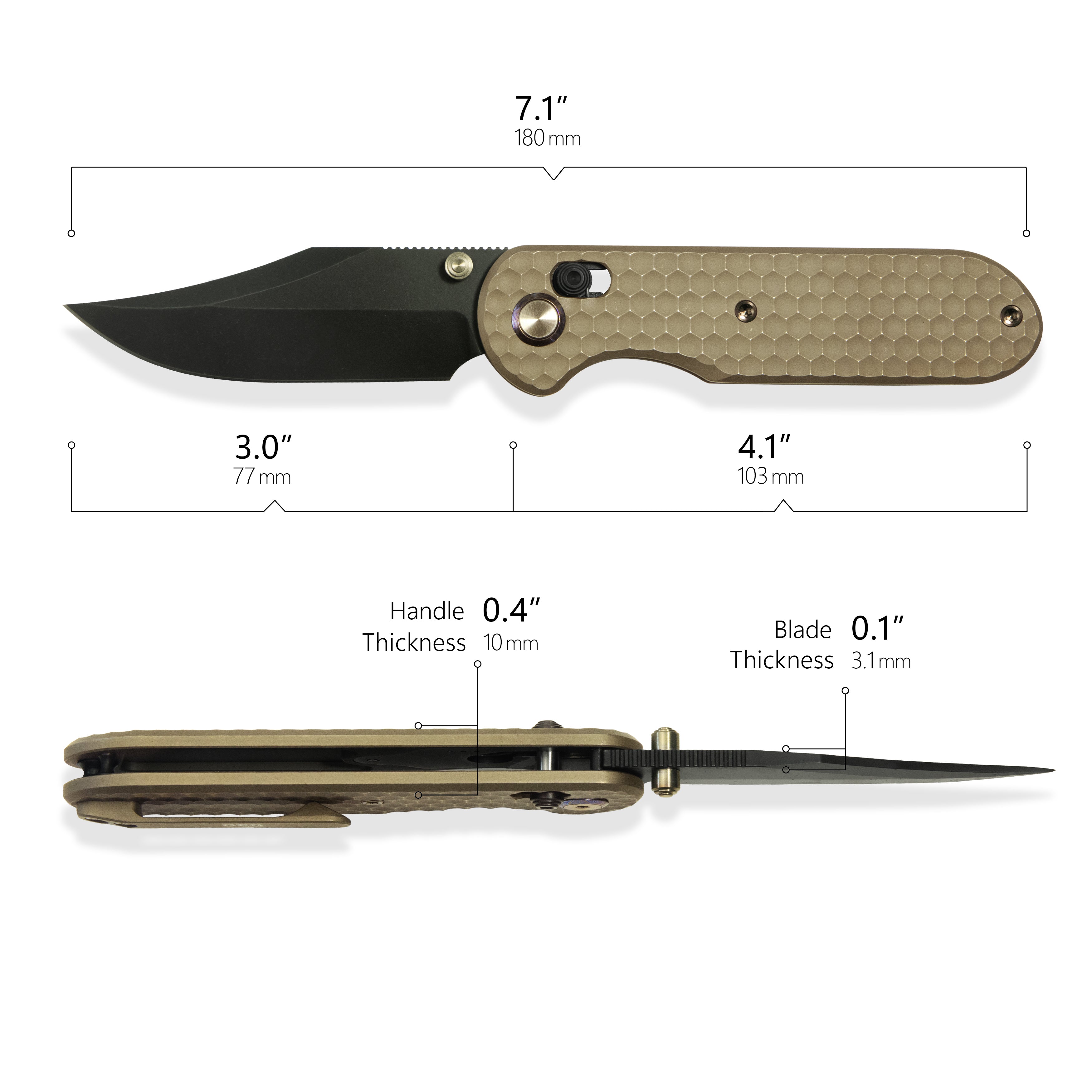 GEO Knife Ethereal Cutter Axis lock Folding Knife Bronze 6AL4V Titanium Handle 3.0" Blackwash Bohler M390 Blade GEO2401B