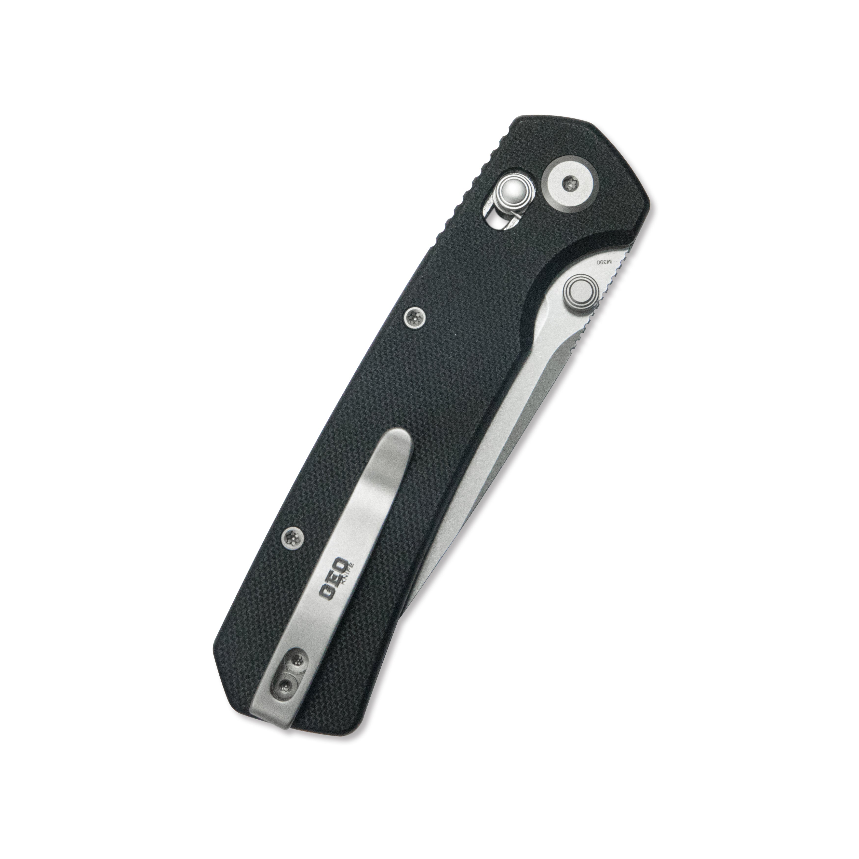 ( Pre-order ) GEO Knife Blaze Crossbar lock Folding Knife Black G10 Handle 3.3" Stonewash Bohler M390 Blade GEO2503D