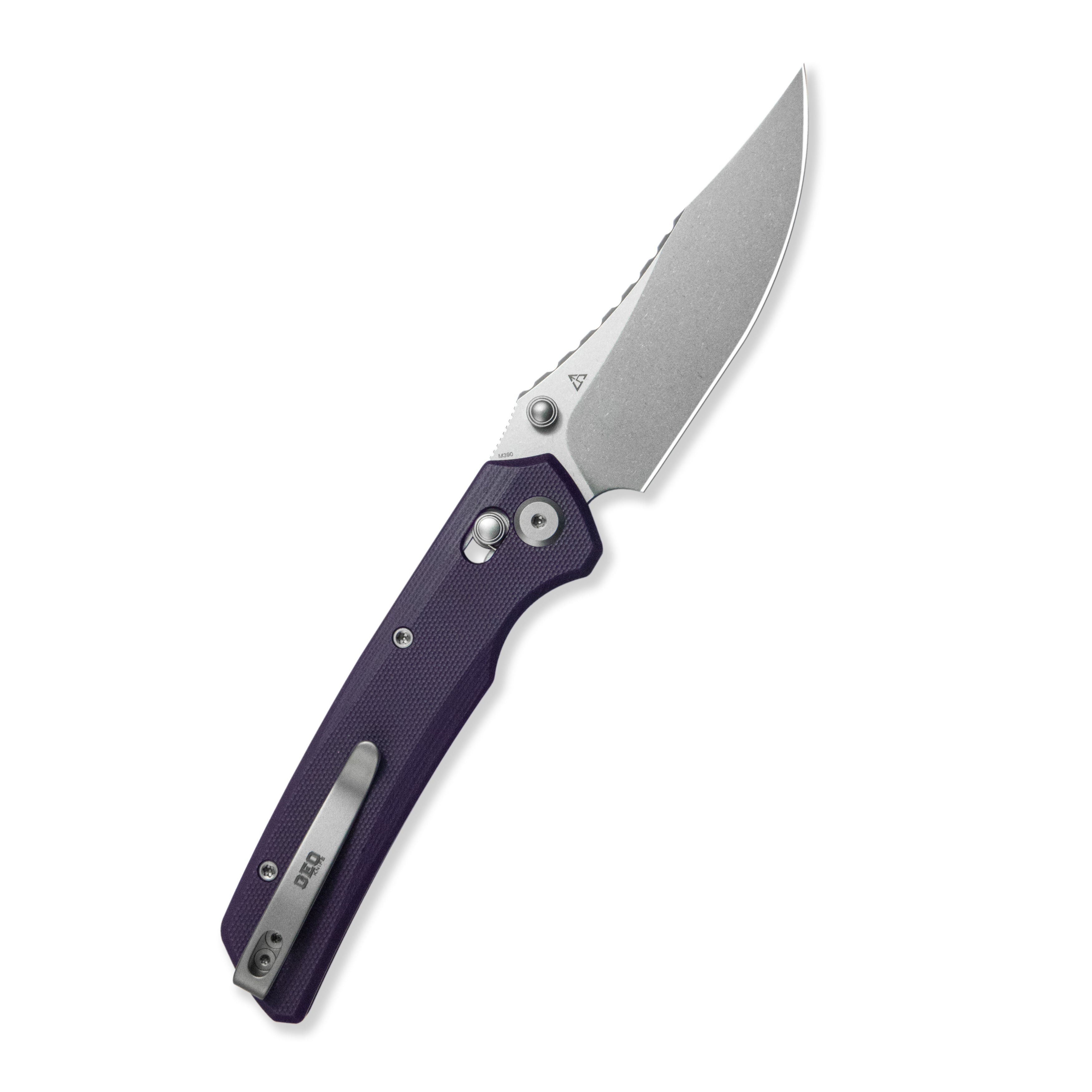 GEO Knife Cirex Crossbar lock Folding Knife Purple G10 Handle 3.5" Stonewash Bohler M390 Blade GEO2601C