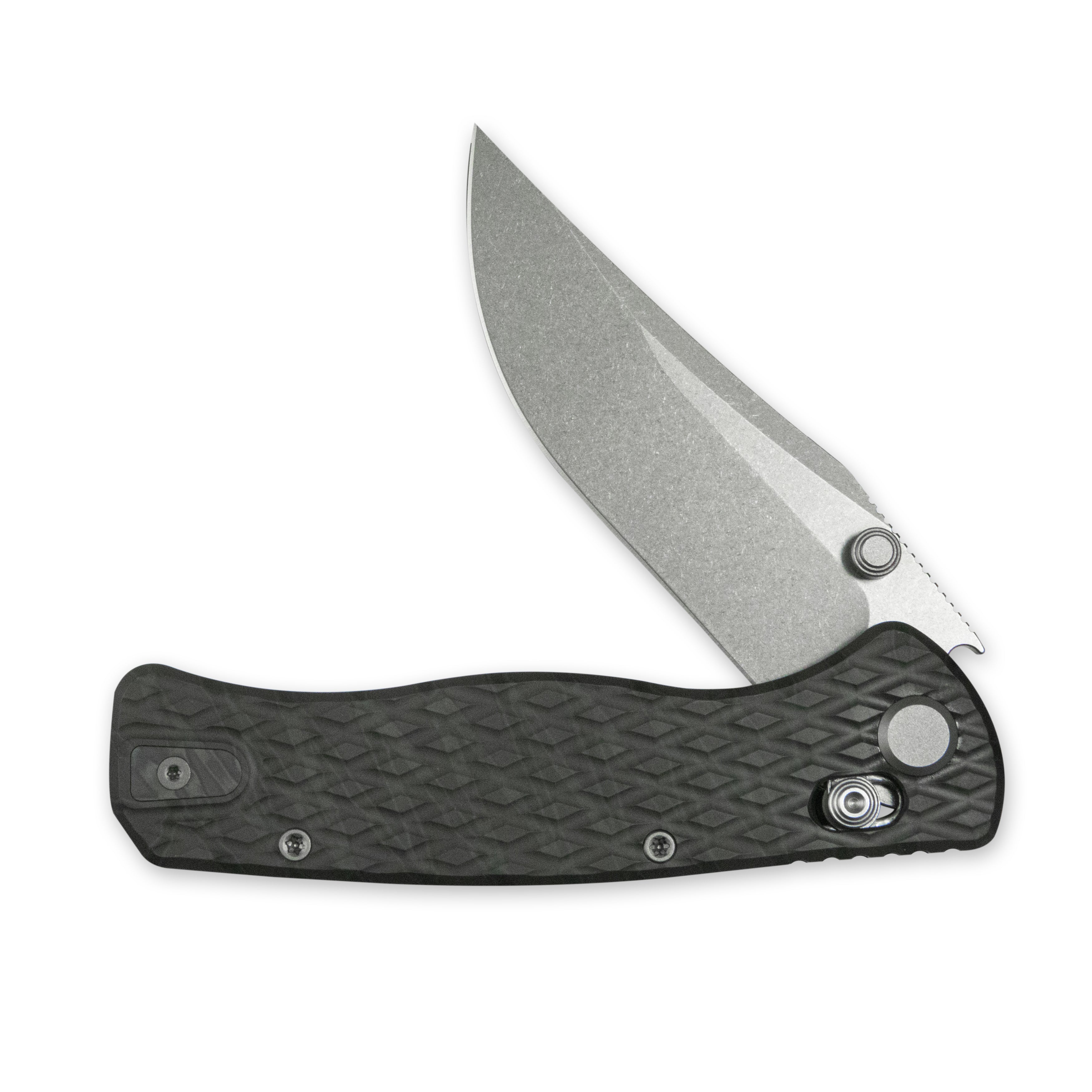 GEO Knife Sharp Shadow Crossbar lock Folding Knife  Tiger Stripe Pattern Flamed 6AL4V Titanium Handle 3.4" Stonewash Bohler M390 Blade GEO2504C