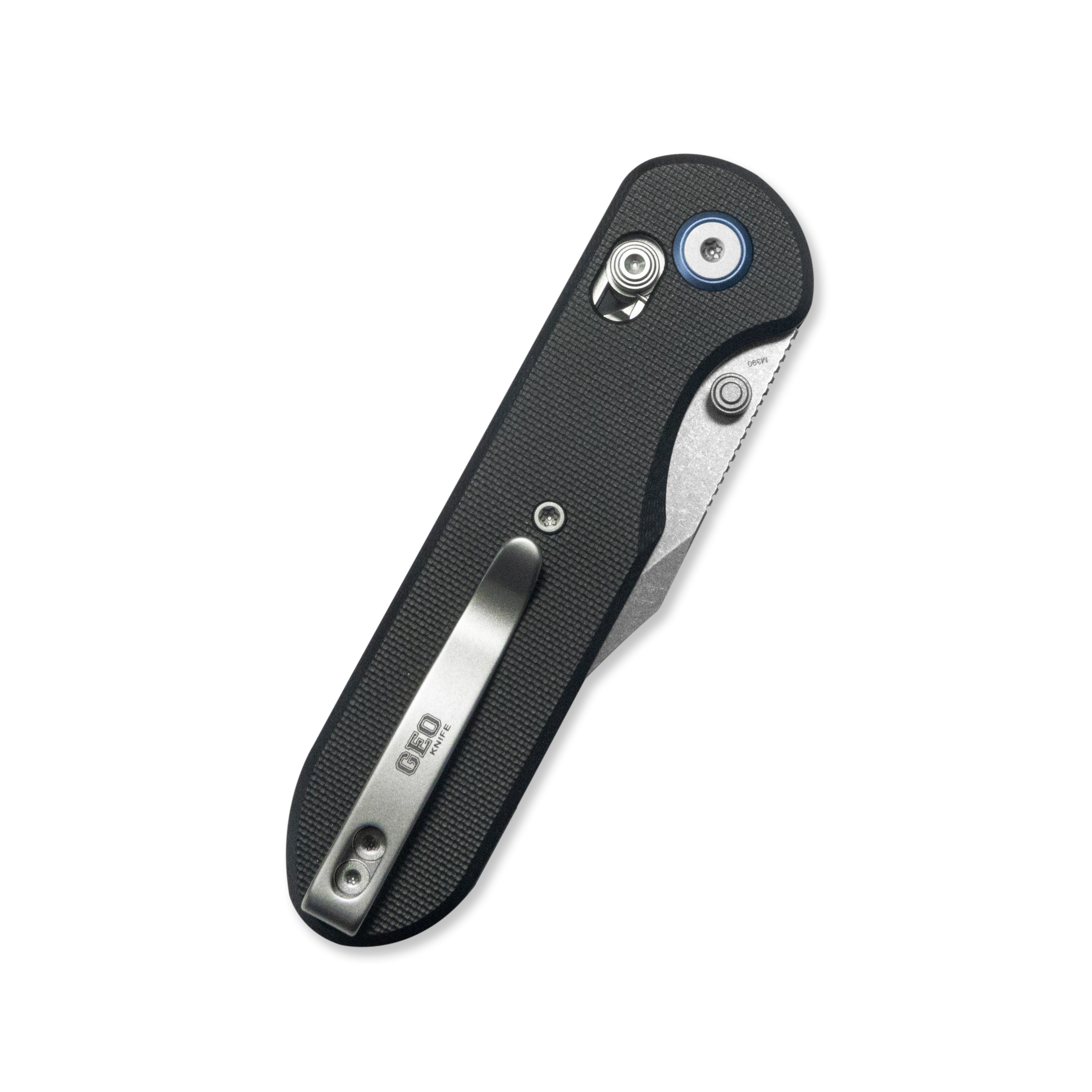 GEO Knife Ethereal Cutter Crossbar lock Folding Knife Black G10 Handle 3.0" Stonewash Bohler M390 Blade GEO2401F