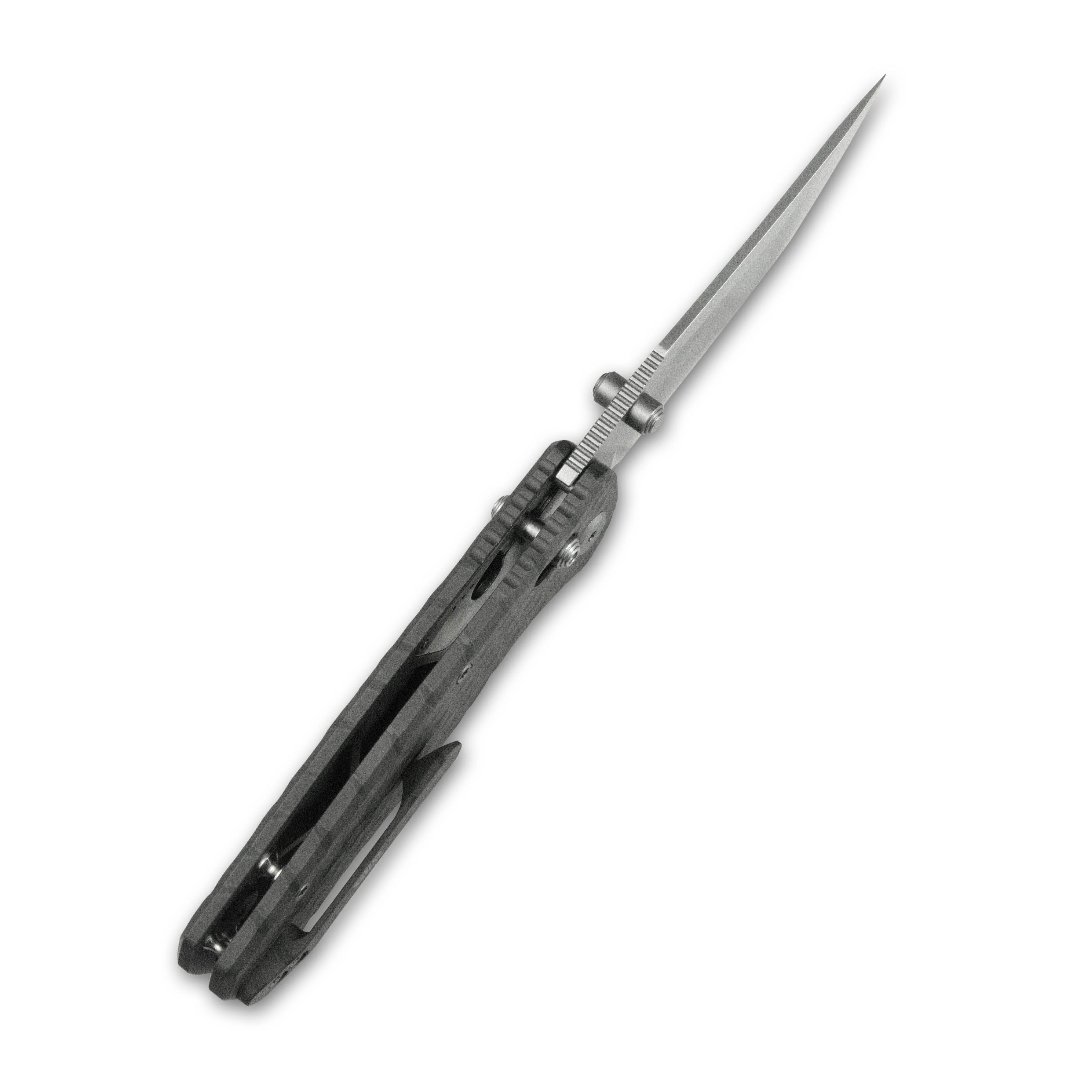 GEO Knife Sharp Shadow Crossbar lock Folding Knife  Tiger Stripe Pattern Flamed 6AL4V Titanium Handle 3.4" Stonewash Bohler M390 Blade GEO2504C