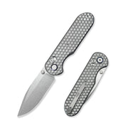 GEO Knife Ethereal Cutter Crossbar lock Folding Knife Gray 6AL4V Titanium Handle 3.0" Stonewash Bohler M390 Blade  GEO2402A