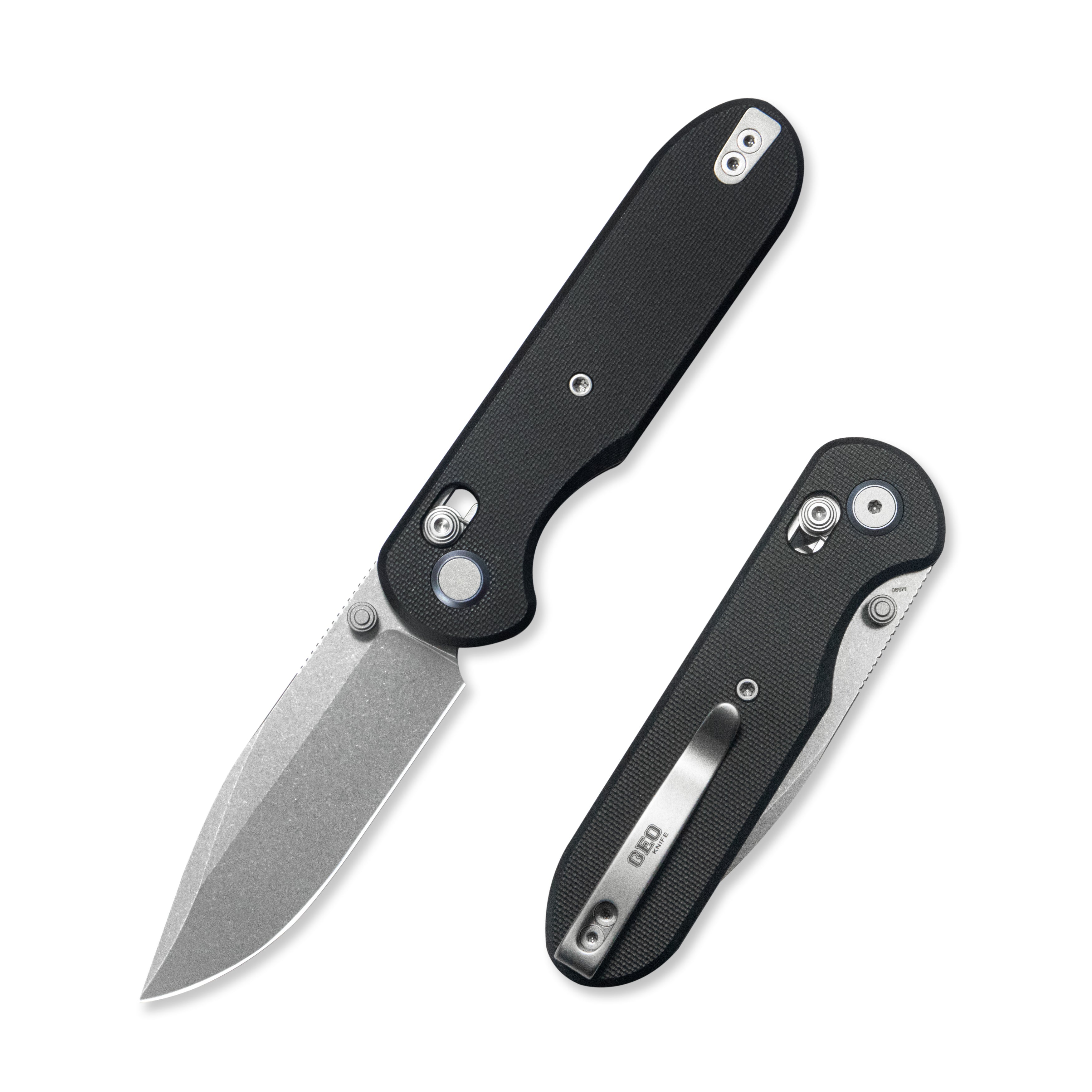 Geo knife Ethereal Cutter Axis lock Folding Knife Black G10 Handle 3.0" Stonewash Bohler M390 Blade GEO2402F