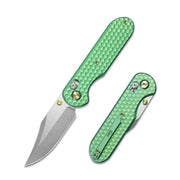 GEO Knife Ethereal Cutter Crossbar lock Folding Knife Green 6AL4V Titanium Handle 3.0" Stonewash Bohler M390 Blade GEO2401H