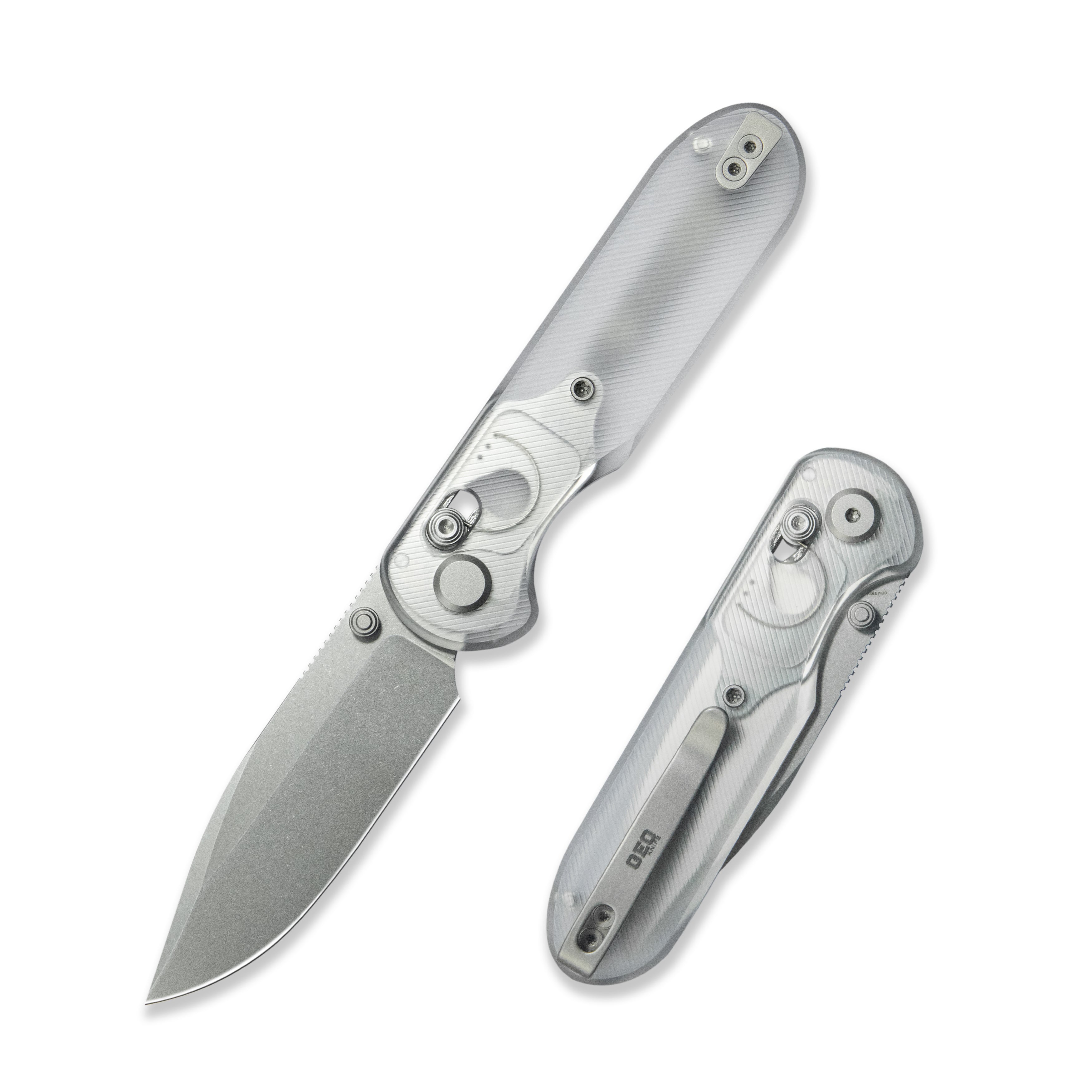 Blade HQ Exclusives SKU : GEO Knife Ethereal Cutter Axis lock Folding Knife Clean Acrylic Handle 3.0" Stonewash CPM S90V Blade GEO2402N