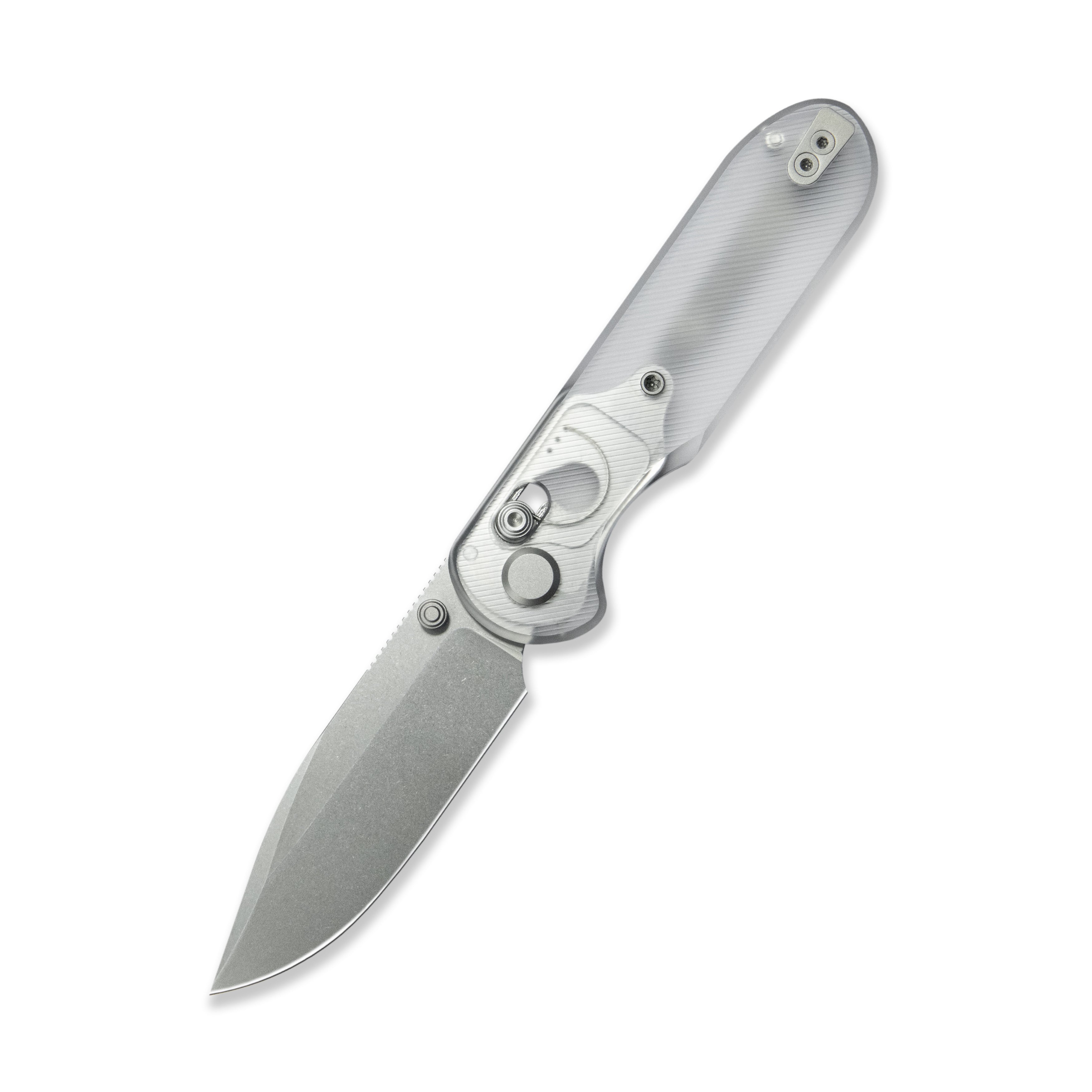 Blade HQ Exclusives SKU : GEO Knife Ethereal Cutter Crossbar lock Folding Knife Clean Acrylic Handle 3.0" Stonewash CPM S90V Blade GEO2402N