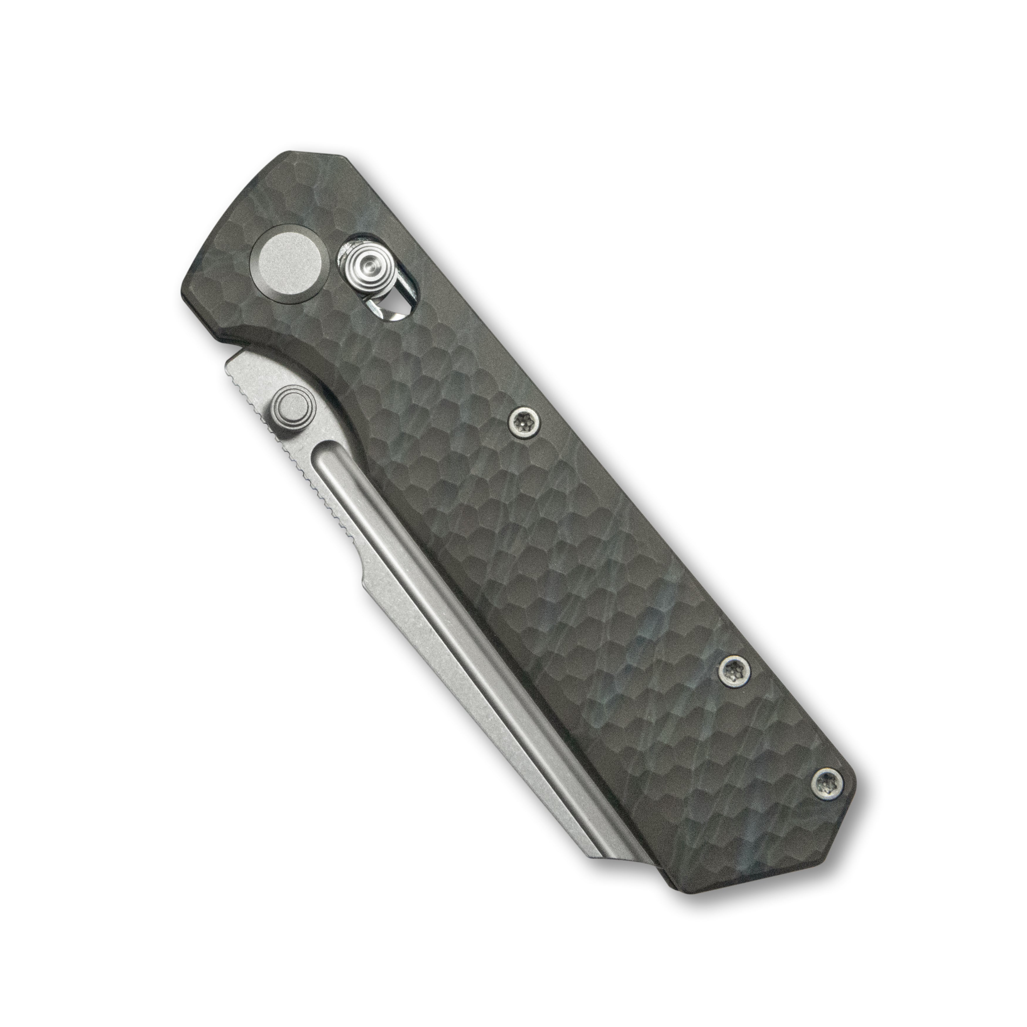 Geo knife Noxiz Axis lock Folding Knife Tiger Stripe Pattern Flamed 6AL4V Titanium Handle 3.1" Stonewash Bohler M390 Blade GEO2506B