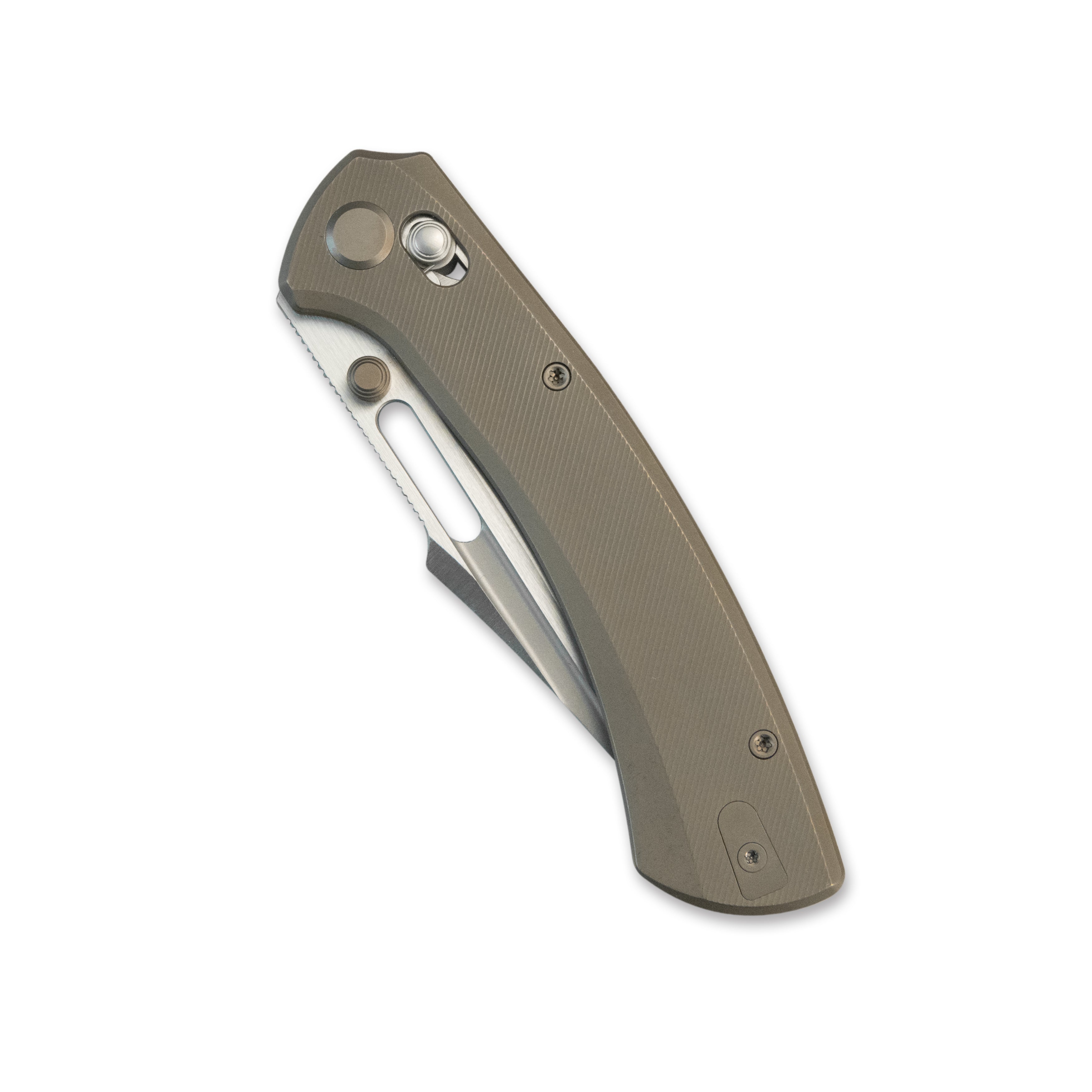 GEO Knife Strix Axis lock Folding Knife Bronze 6AL4V Titanium Handle 3.6" Hand-Rubbed  Satin  Stonewash Bohler M390 Blade GEO2510C