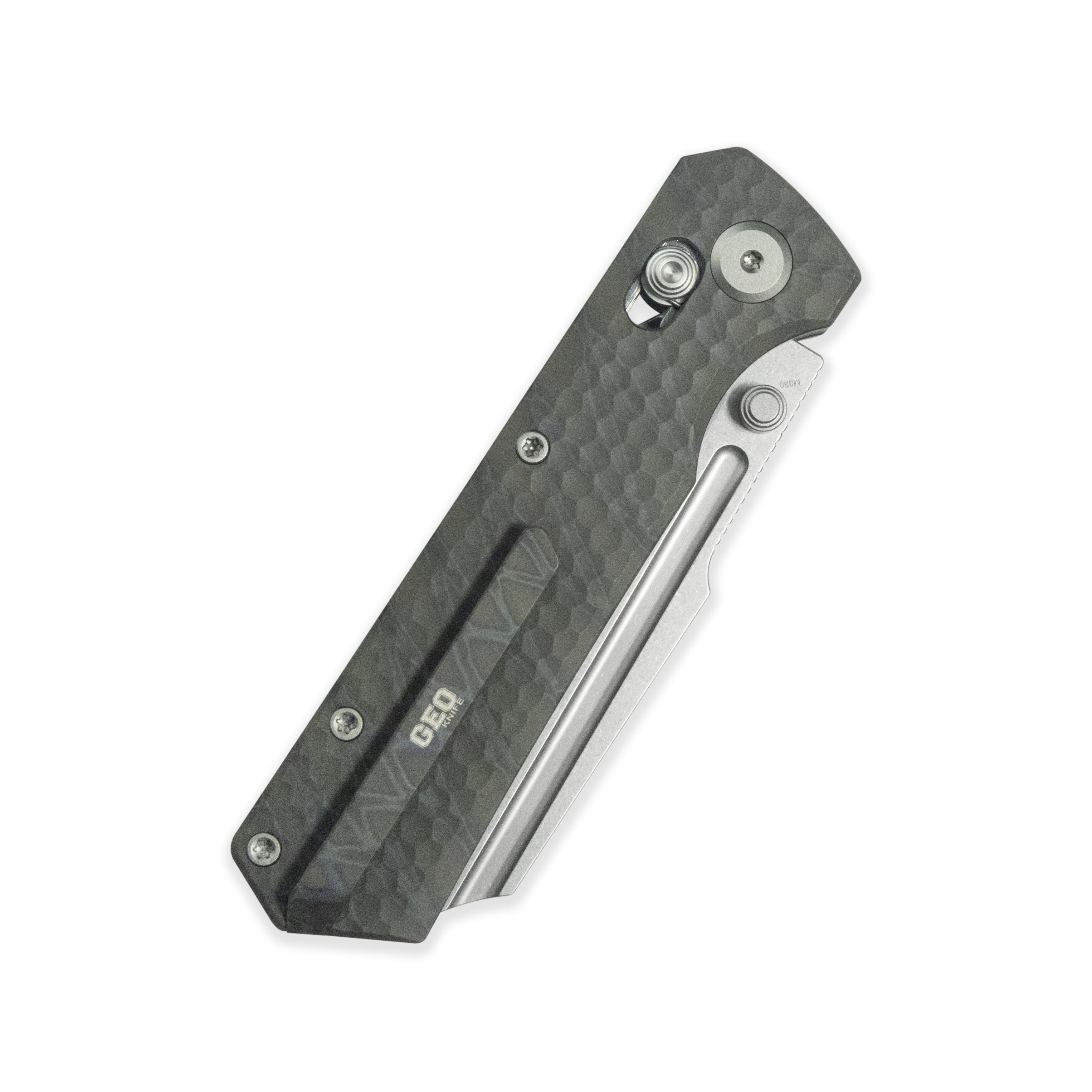 Geo knife Noxiz Axis lock Folding Knife Tiger Stripe Pattern Flamed 6AL4V Titanium Handle 3.1" Stonewash Bohler M390 Blade GEO2506B