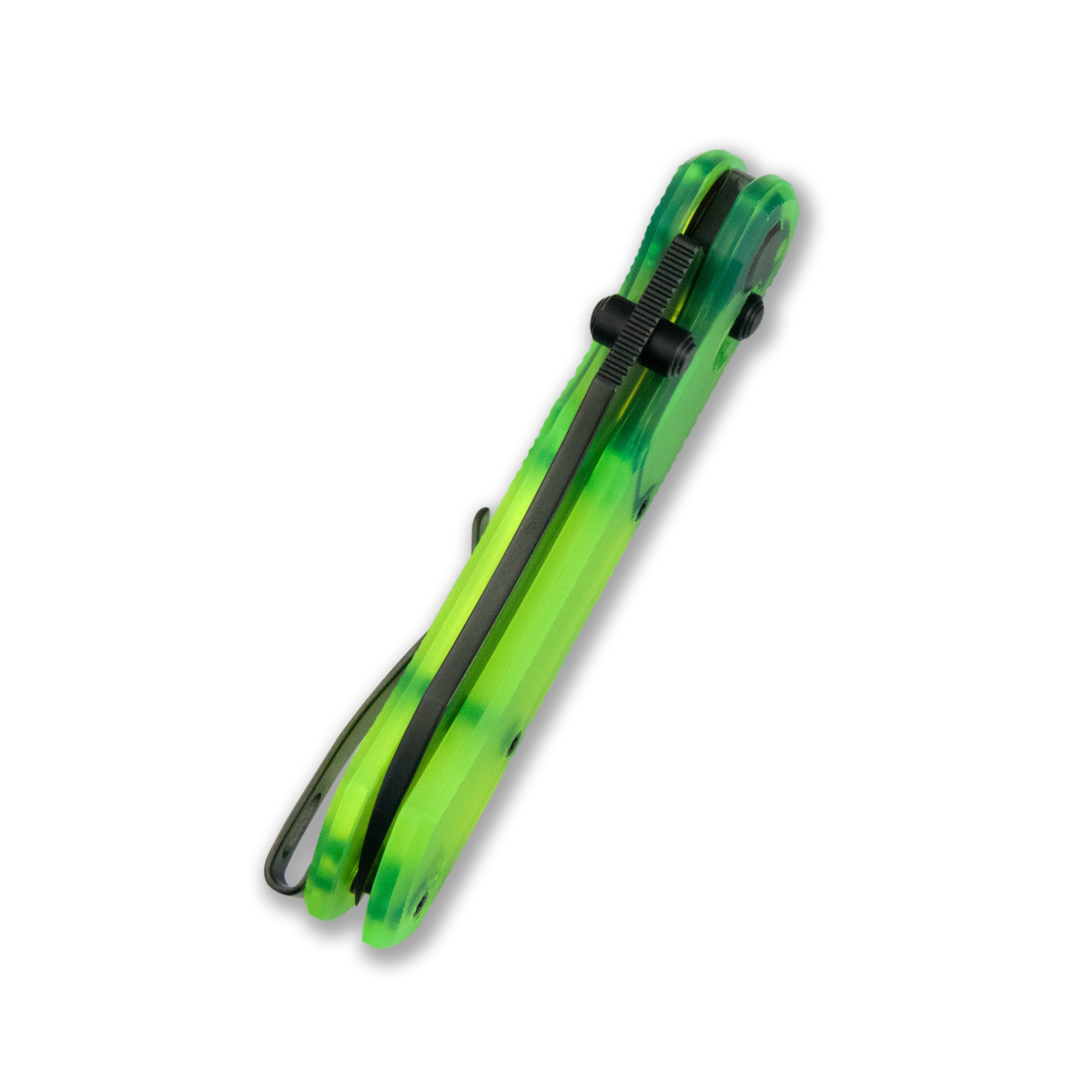 Blade HQ Exclusives SKU : GEO Knife Komodo Crossbar lock Folding Knife Green Acrylic Handle 3.1" Black DLC CPM S90V Blade GEO2509N