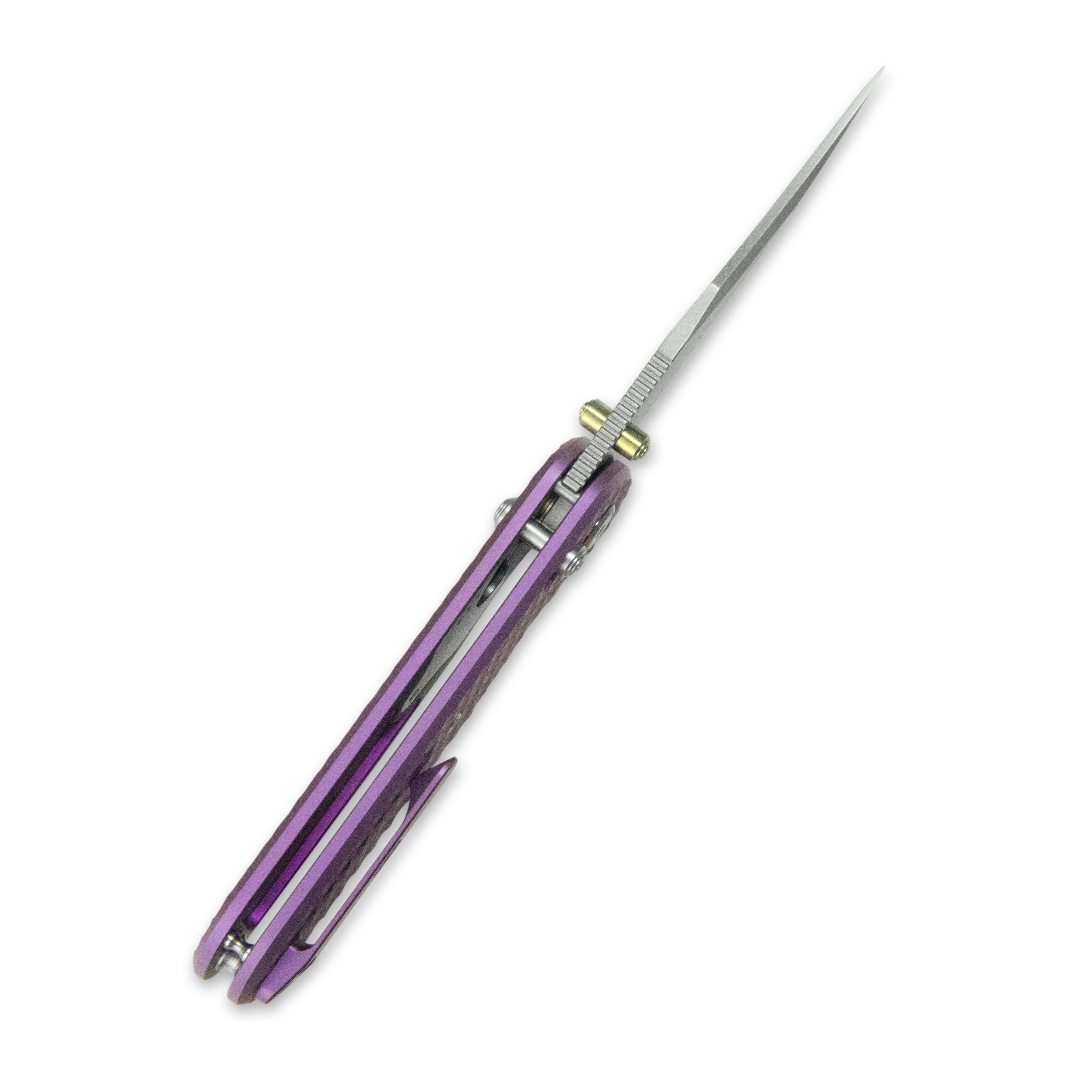 GEO Knife Ethereal Cutter Crossbar lock Folding Knife Purple 6AL4V Titanium Handle 3.0" Stonewash Bohler M390 Blade GEO2401I