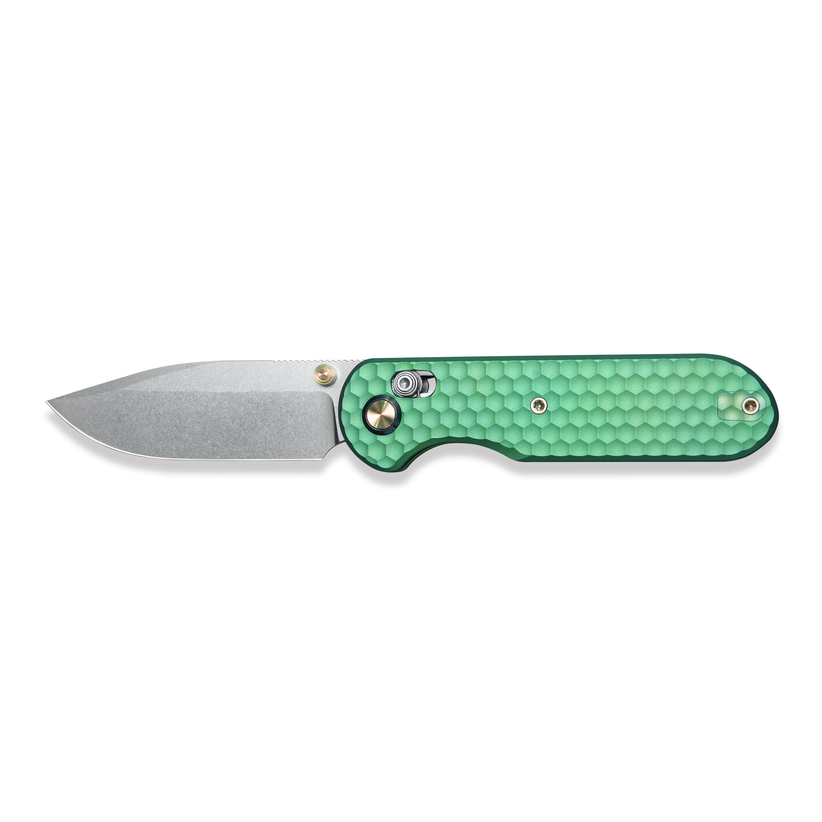 GEO Knife Ethereal Cutter Crossbar lock Folding Knife Green 6AL4V Titanium Handle 3.0" Stonewash Bohler M390 Blade GEO2402H