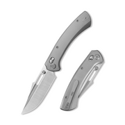 GEO Knife Strix Crossbar lock Folding Knife Gray 6AL4V Titanium Handle 3.6" Hand-Rubbed Satin Stonewash Bohler M390 Blade GEO2510A