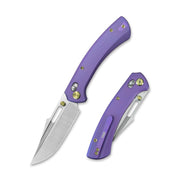 GEO Knife Strix Crossbar lock Folding Knife Purple blue 6AL4V Titanium Handle 3.6" Hand-Rubbed Satin Stonewash Bohler M390 Blade GEO2510D