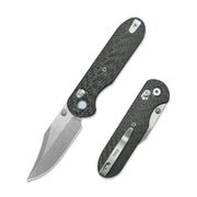 GEO Knife Ethereal Cutter Crossbar lock Folding Knife Black Carbon Fiber Handle 3.0" Stonewash Bohler M390 Blade GEO2401K