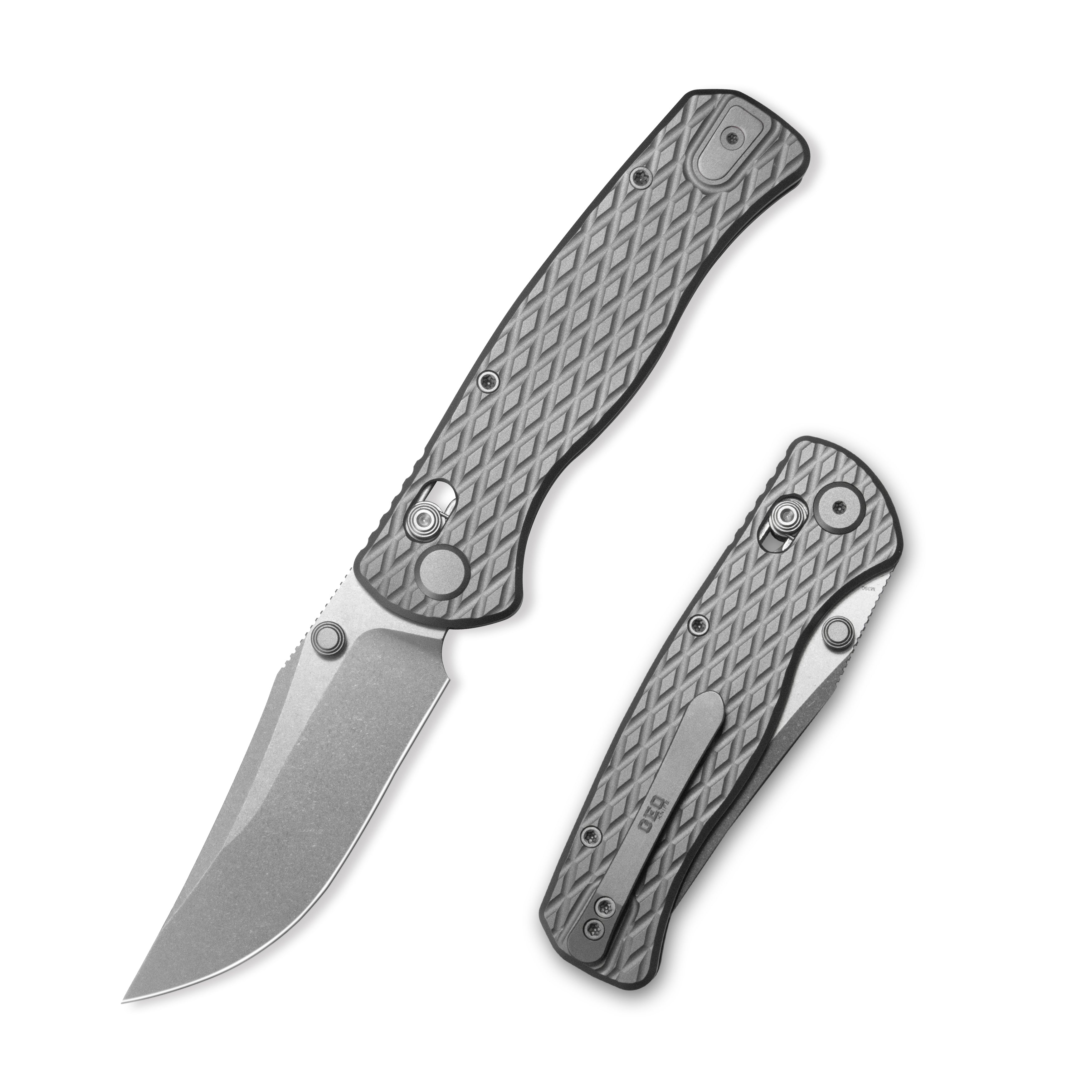 Geo knife Sharp Shadow Axis lock Folding Knife Gray 6AL4V Titanium Handle 3.3" Stonewash Bohler M390 Blade GEO2504A