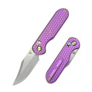 GEO Knife Ethereal Cutter Crossbar lock Folding Knife Purple 6AL4V Titanium Handle 3.0" Stonewash Bohler M390 Blade GEO2401I