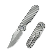GEO Knife Ethereal Cutter Crossbar lock Folding Knife Gray 6AL4V Titanium Handle 3.0" Stonewash Bohler M390 Blade GEO2401A