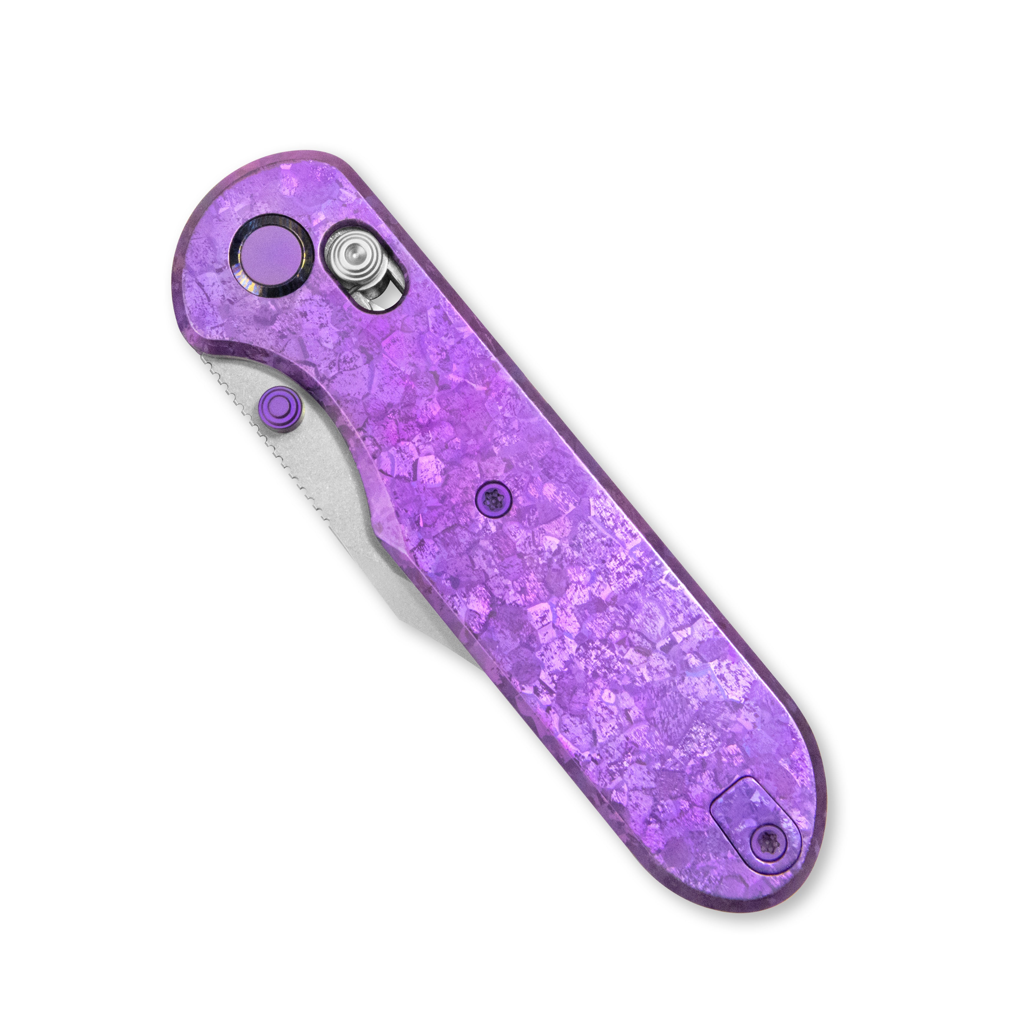 GEO Knife Ethereal Cutter Crossbar lock Folding Knife Purple Crystallized Titanium Handle 3.0" Stonewash Bohler M390 Blade GEO2401N