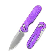 GEO Knife Ethereal Cutter Crossbar lock Folding Knife Purple Crystallized Titanium Handle 3.0" Stonewash Bohler M390 Blade GEO2402R