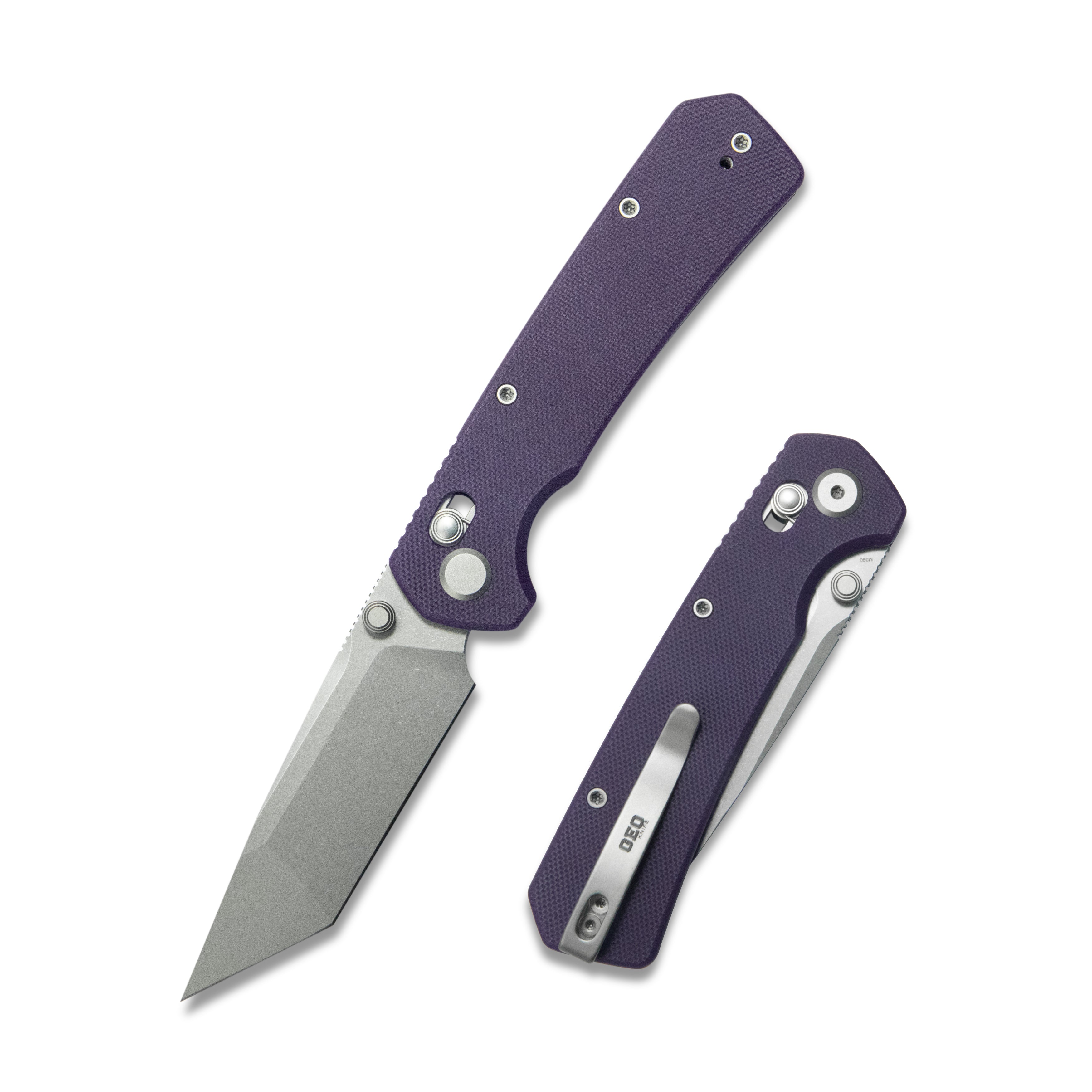 (Pre-order): GEO Knife Blaze Axis lock Folding Knife Purple G10 Handle 3.3" Stonewash Bohler M390 Blade GEO2503F