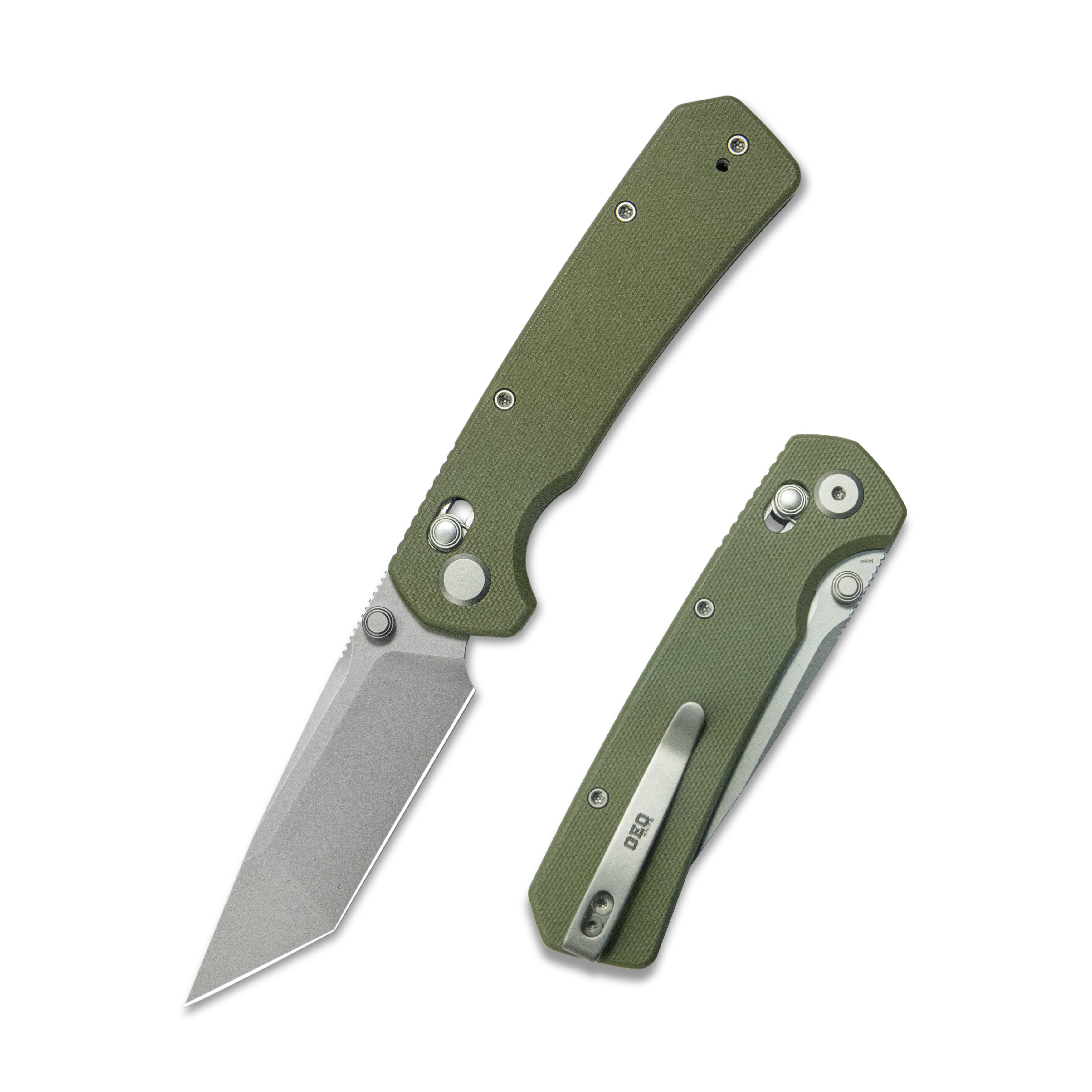 (Pre-order): GEO Knife Blaze Axis lock Folding Knife Green G10 Handle 3.3" Stonewash Bohler M390 Blade GEO2503H